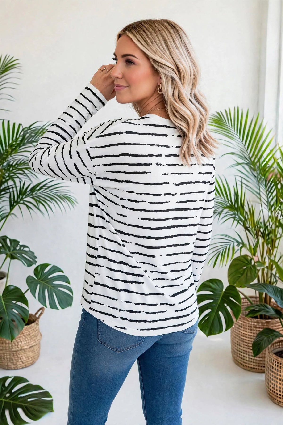 Retro Striped Casual Long Sleeve Top