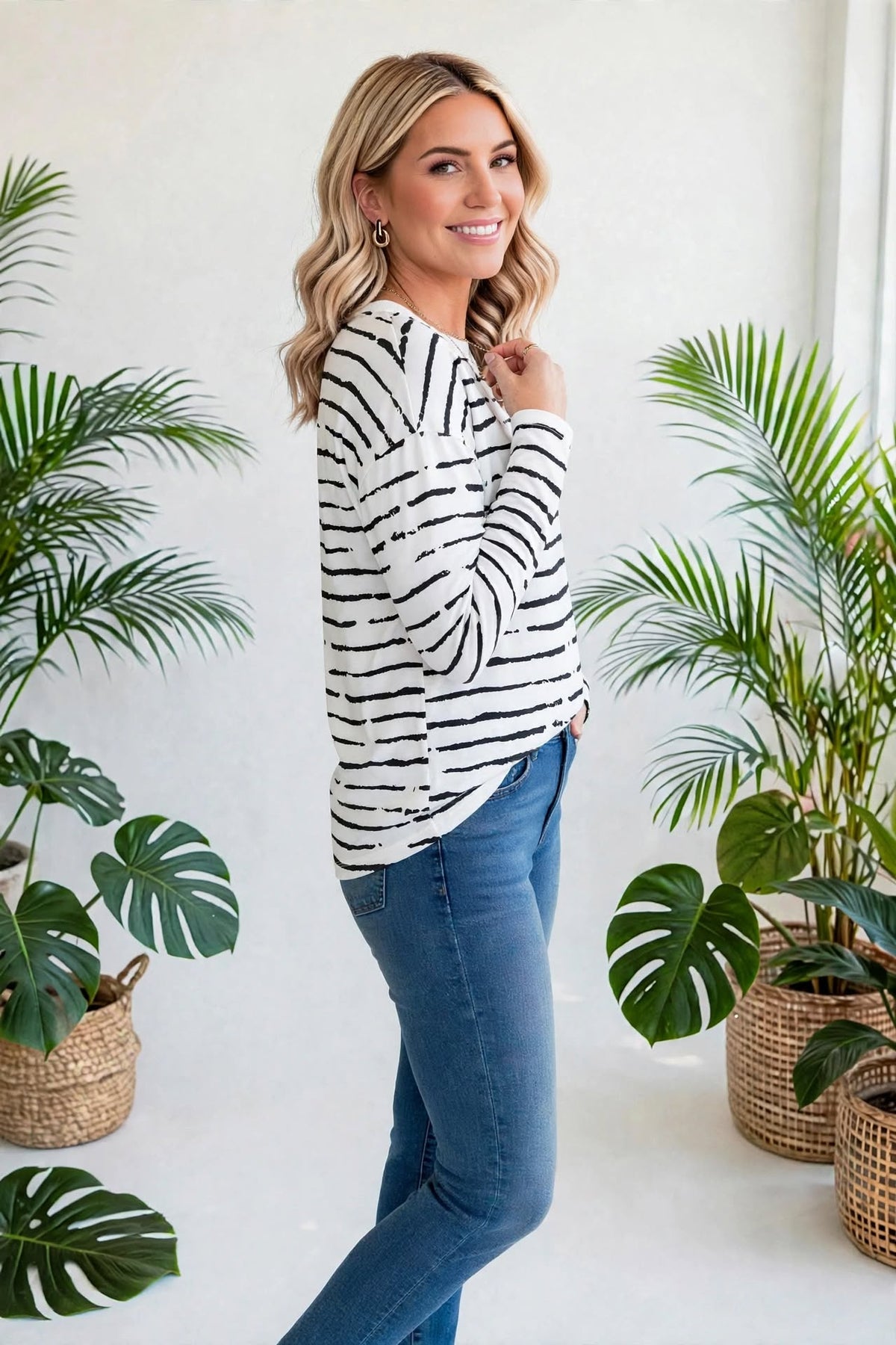 Retro Striped Casual Long Sleeve Top