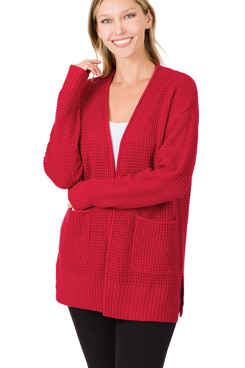 Waffle Pocket Cardigan Sweater