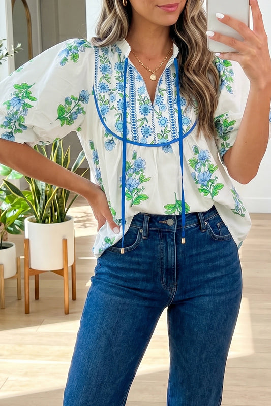 Flora Chic Tie Blouse | S-XL