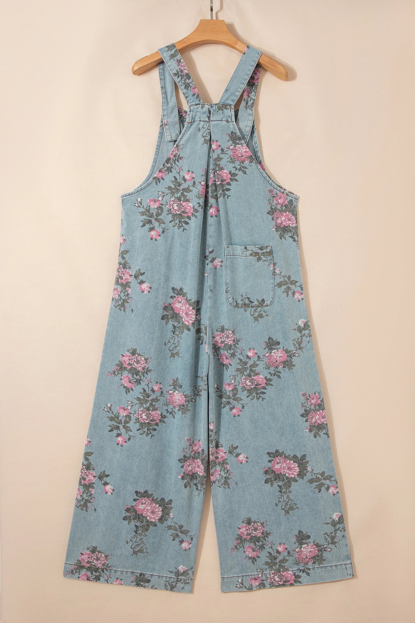 Pleated Floral High-Waist Wide-Leg Denim Jumpsuit | S-XL