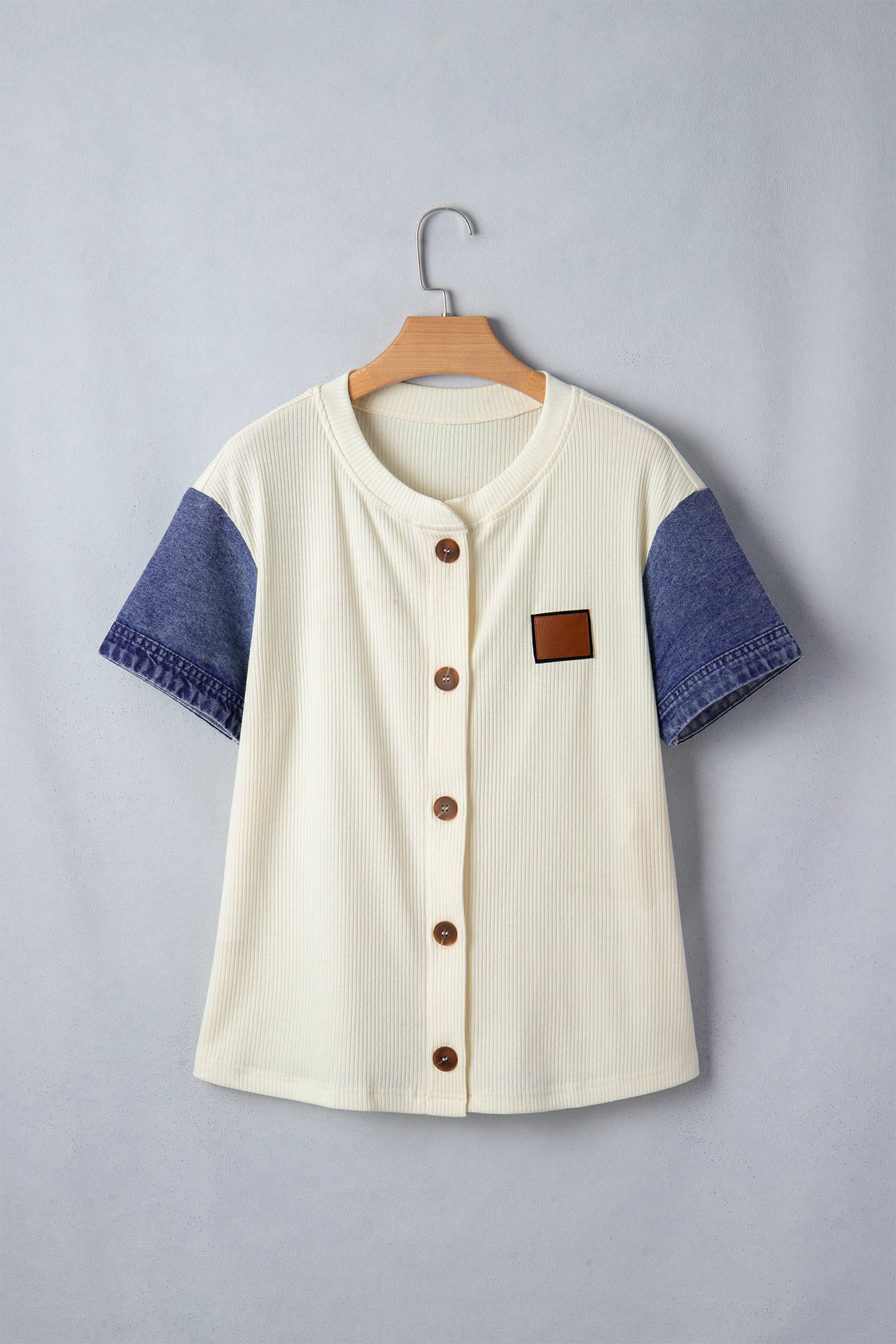 Ribbed Denim Patch Shirt | S-XL