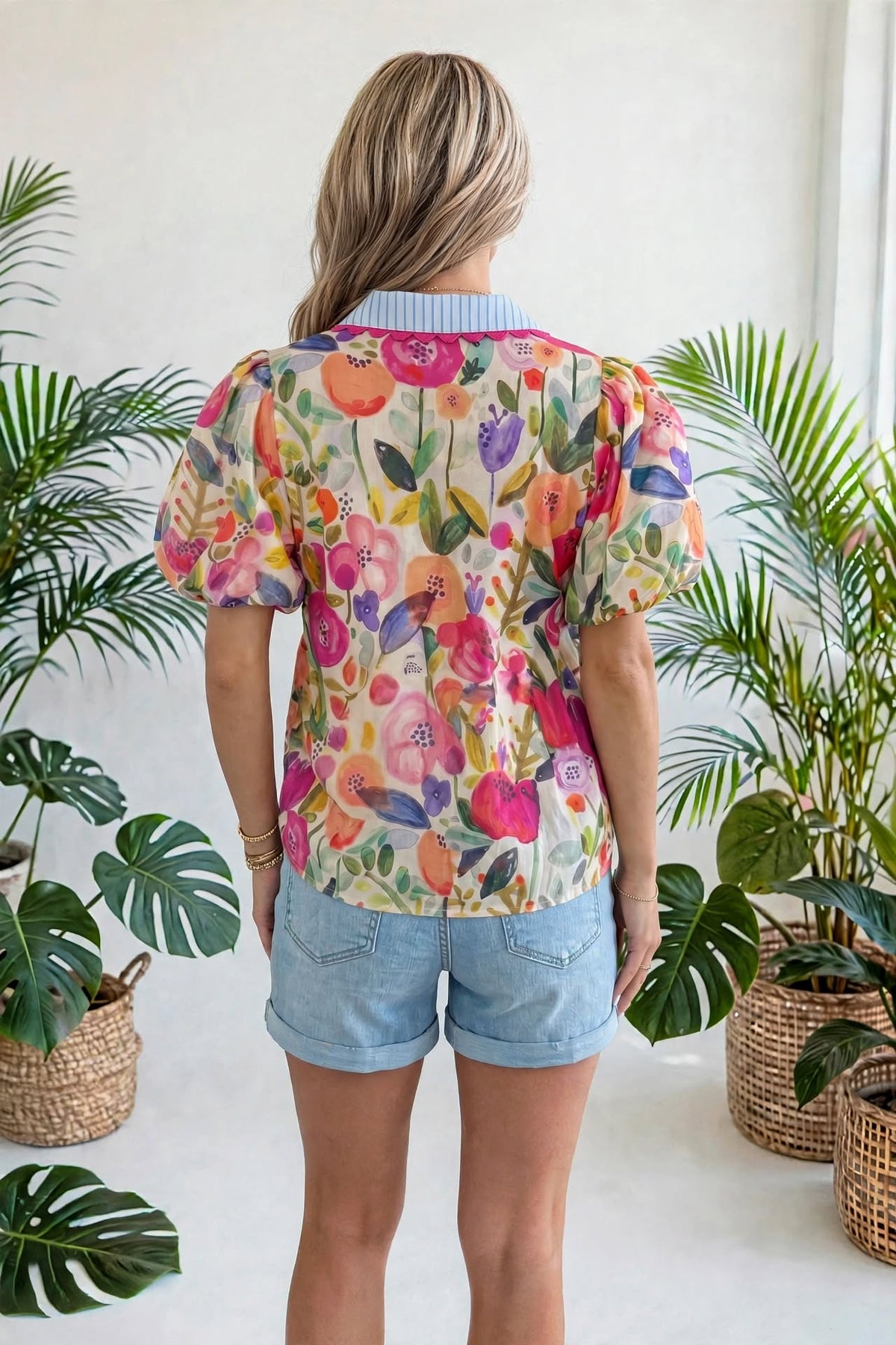 Printed Cotton Floral Puff Sleeve Blouse | S-XL