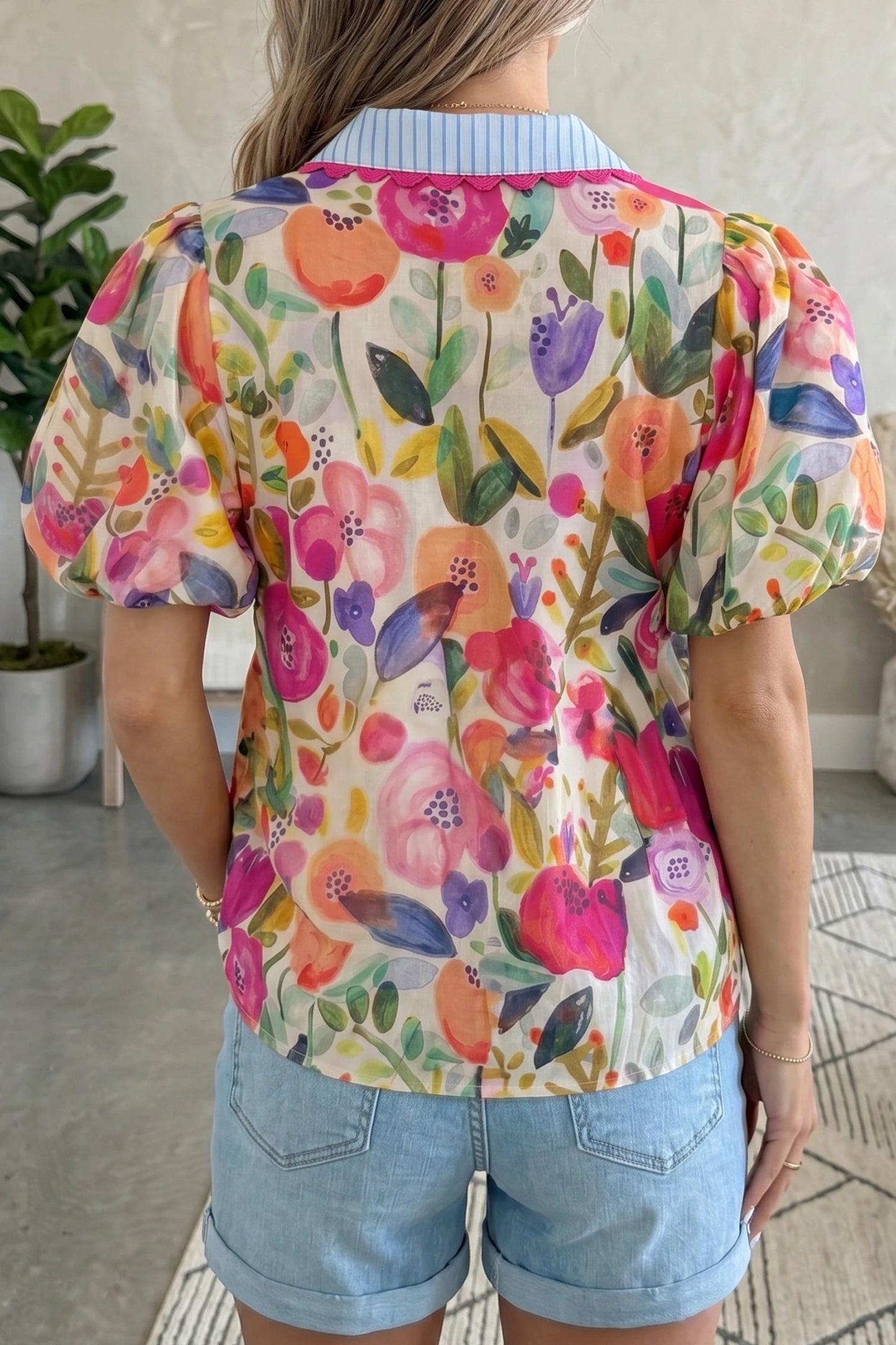 Printed Cotton Floral Puff Sleeve Blouse | S-XL