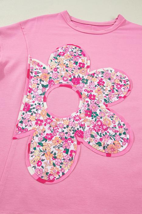 Oversize Floral Patched Raw Seam Big Flower Top | S-XL