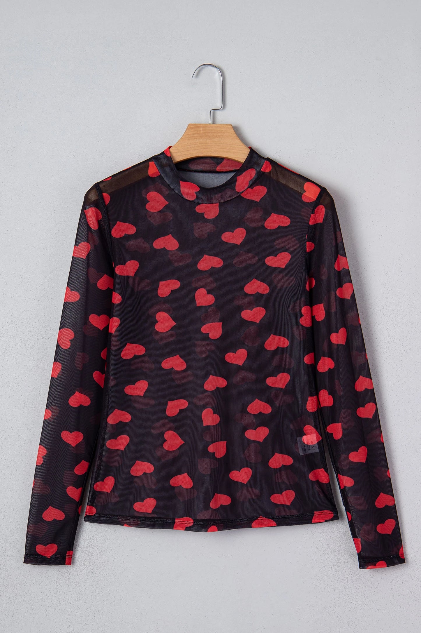 Valentines Heart Printed Sheer Mesh Long Sleeve Top | S-XL