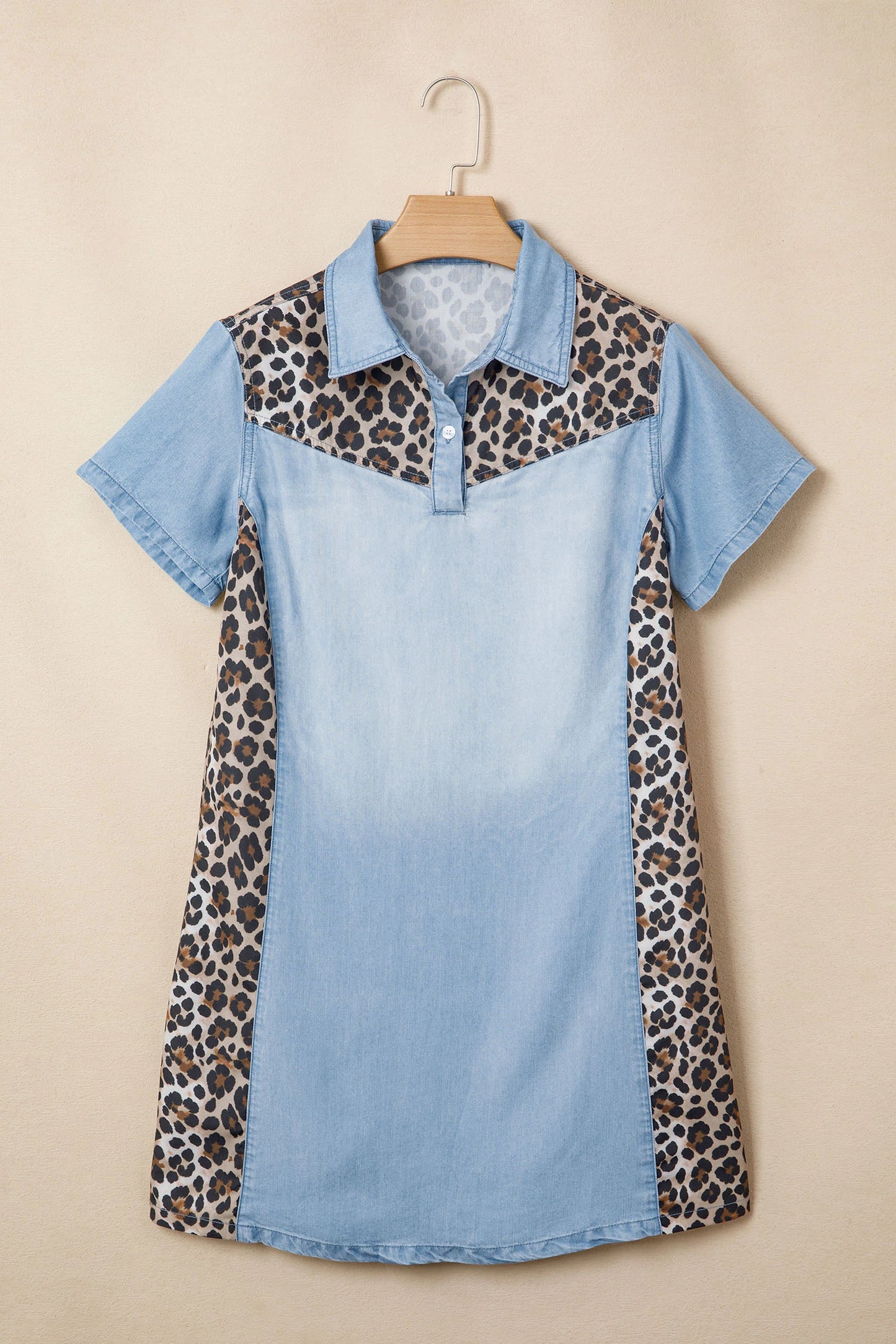 Denim Colorblock Leopard Patchwork Mini Dress | S-XL