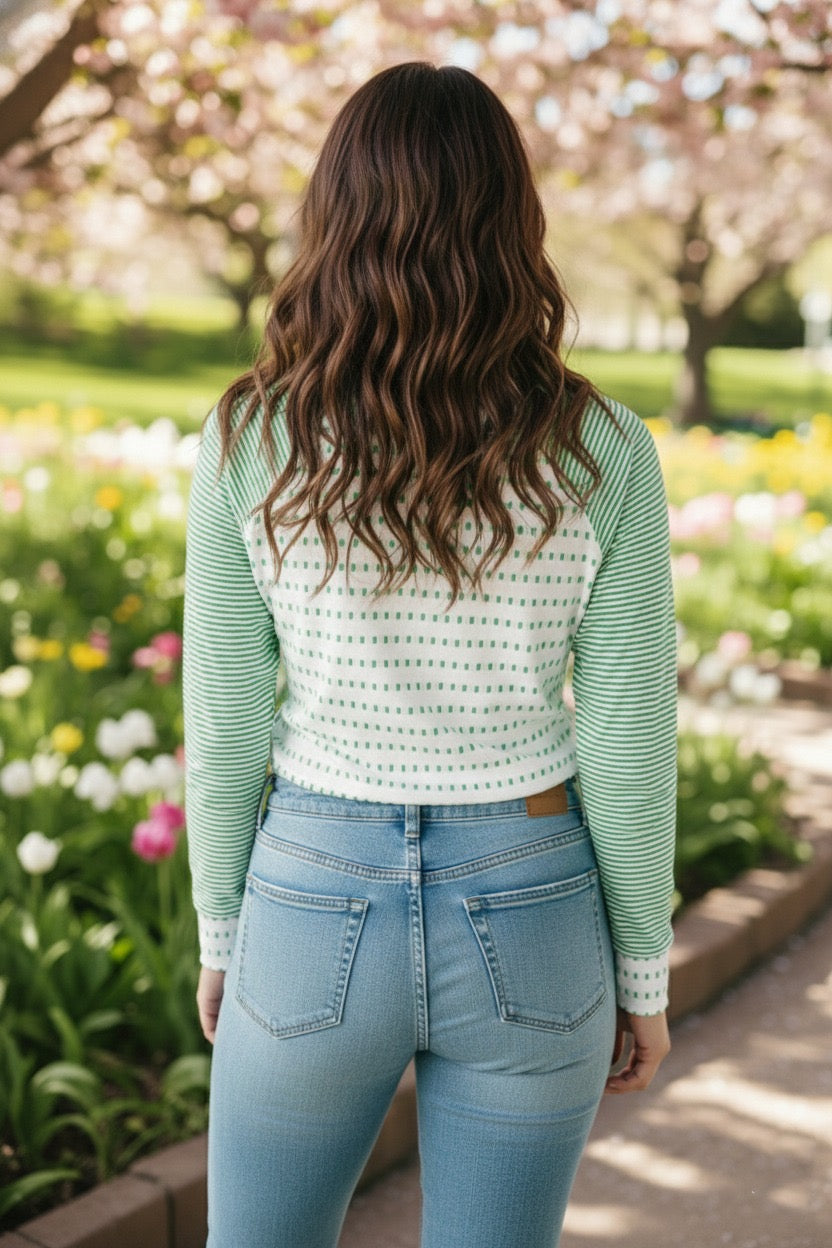 Easy Patchwork Stripe Raglan Top | S-XL