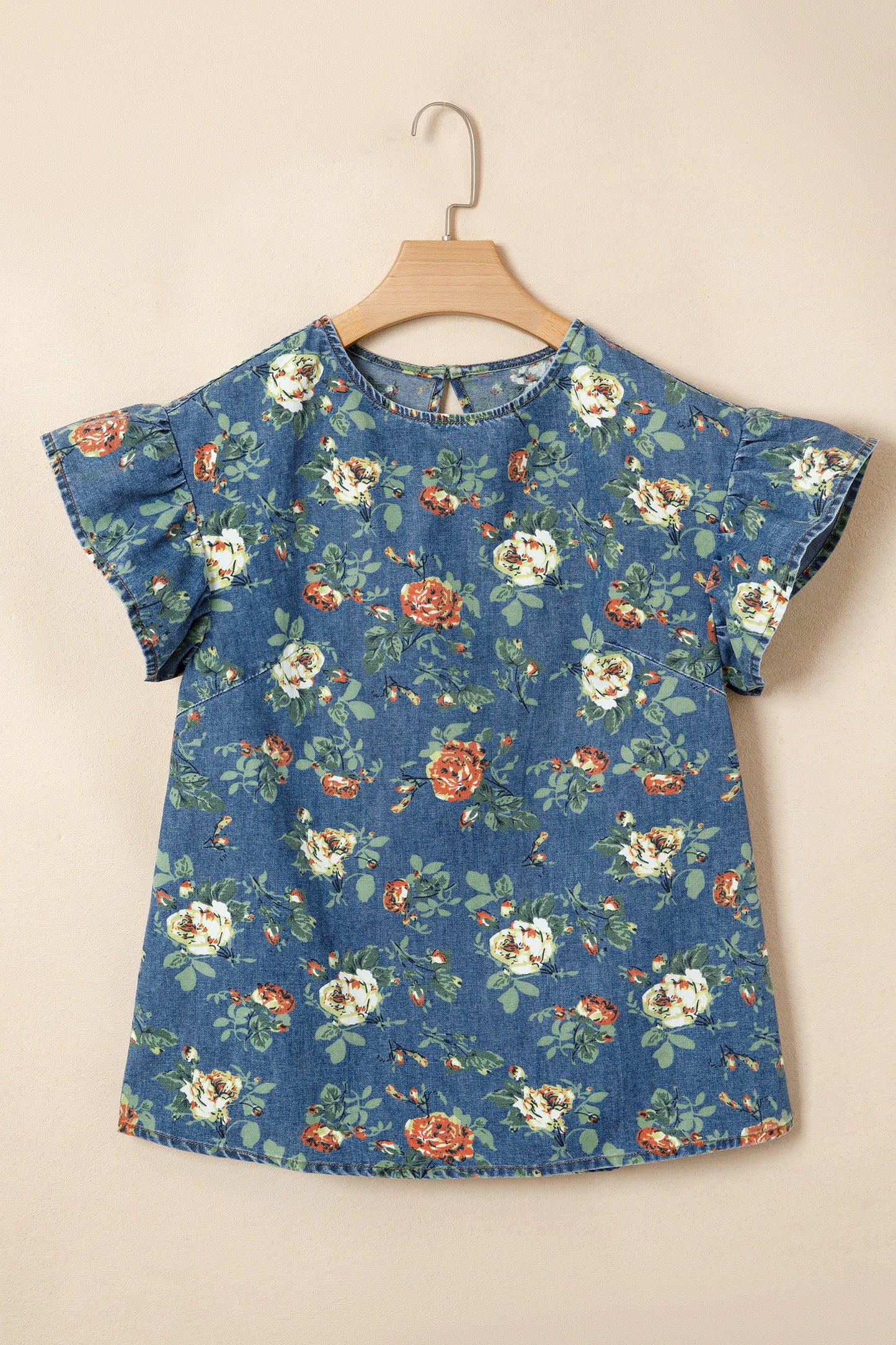Casual Floral Denim Puff Sleeve Top | S-XL