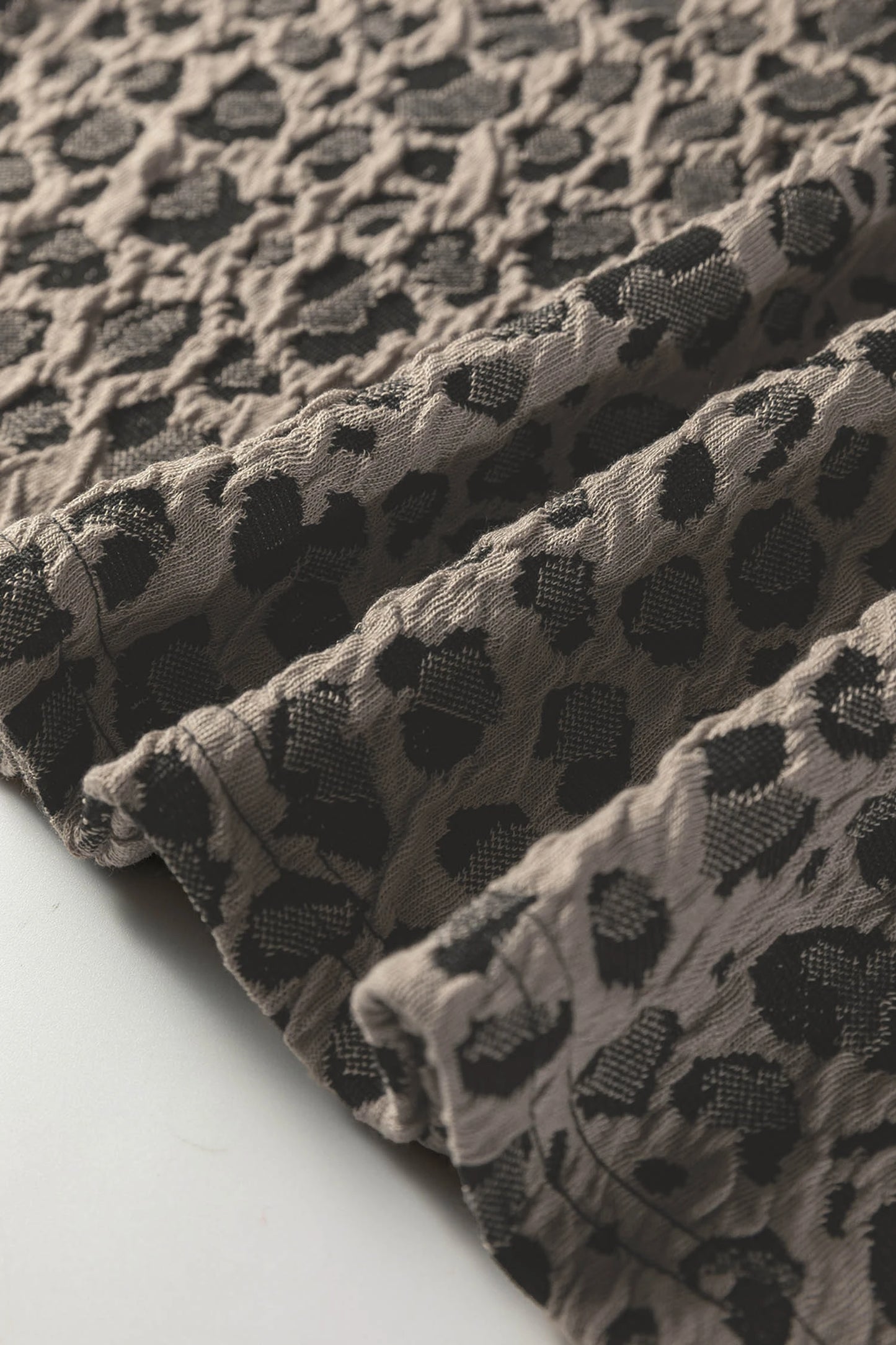 Textured Leopard Print Crew Neck Short Sleeve Top | S-XL