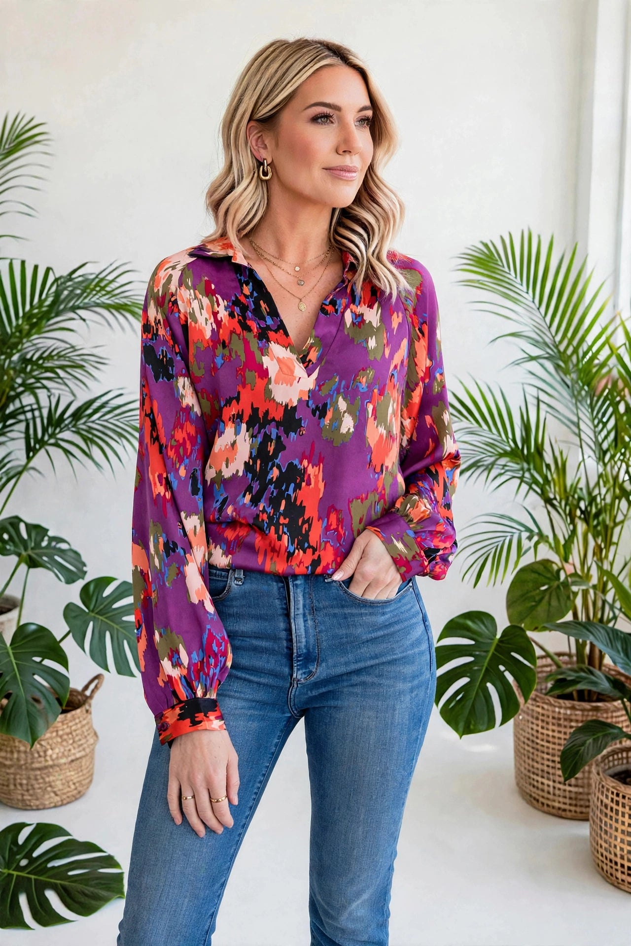 Graffiti Puff Sleeve Blouse