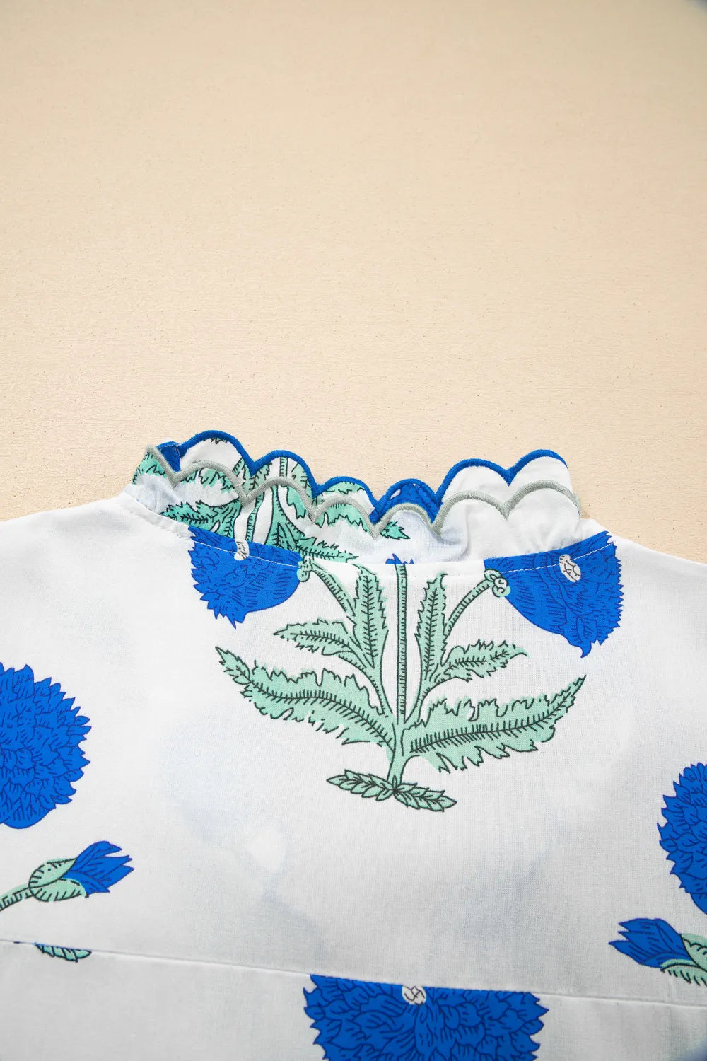 Floral  Print Scallop Trim Blouse | S-XL