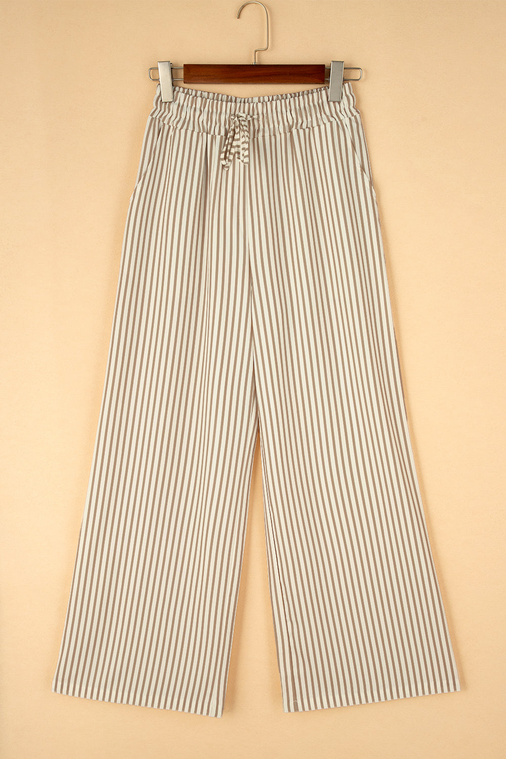 Stripe Wide Leg Adjustable Drawstring Waist Pants