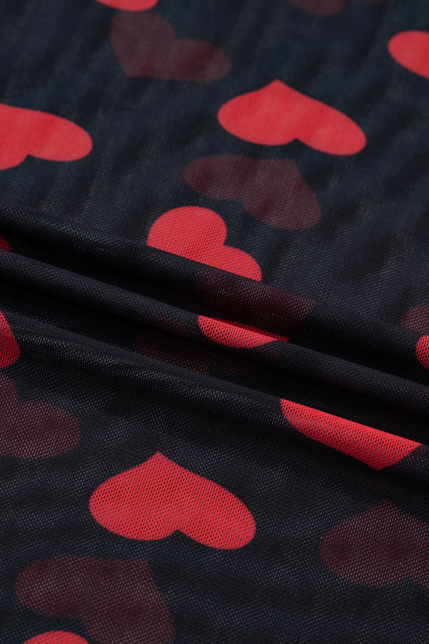 Valentines Heart Printed Sheer Mesh Long Sleeve Top | S-XL