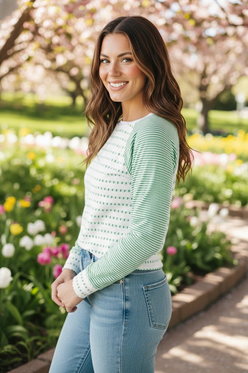 Easy Patchwork Stripe Raglan Top | S-XL