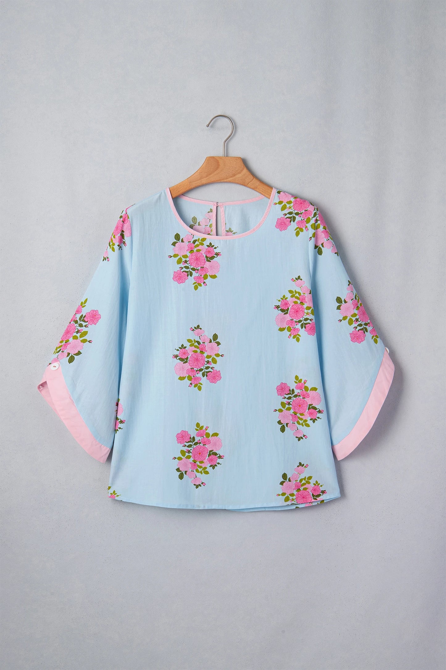 Floral Print 3/4 Sleeve Button-Cuff Blouse | S-XL