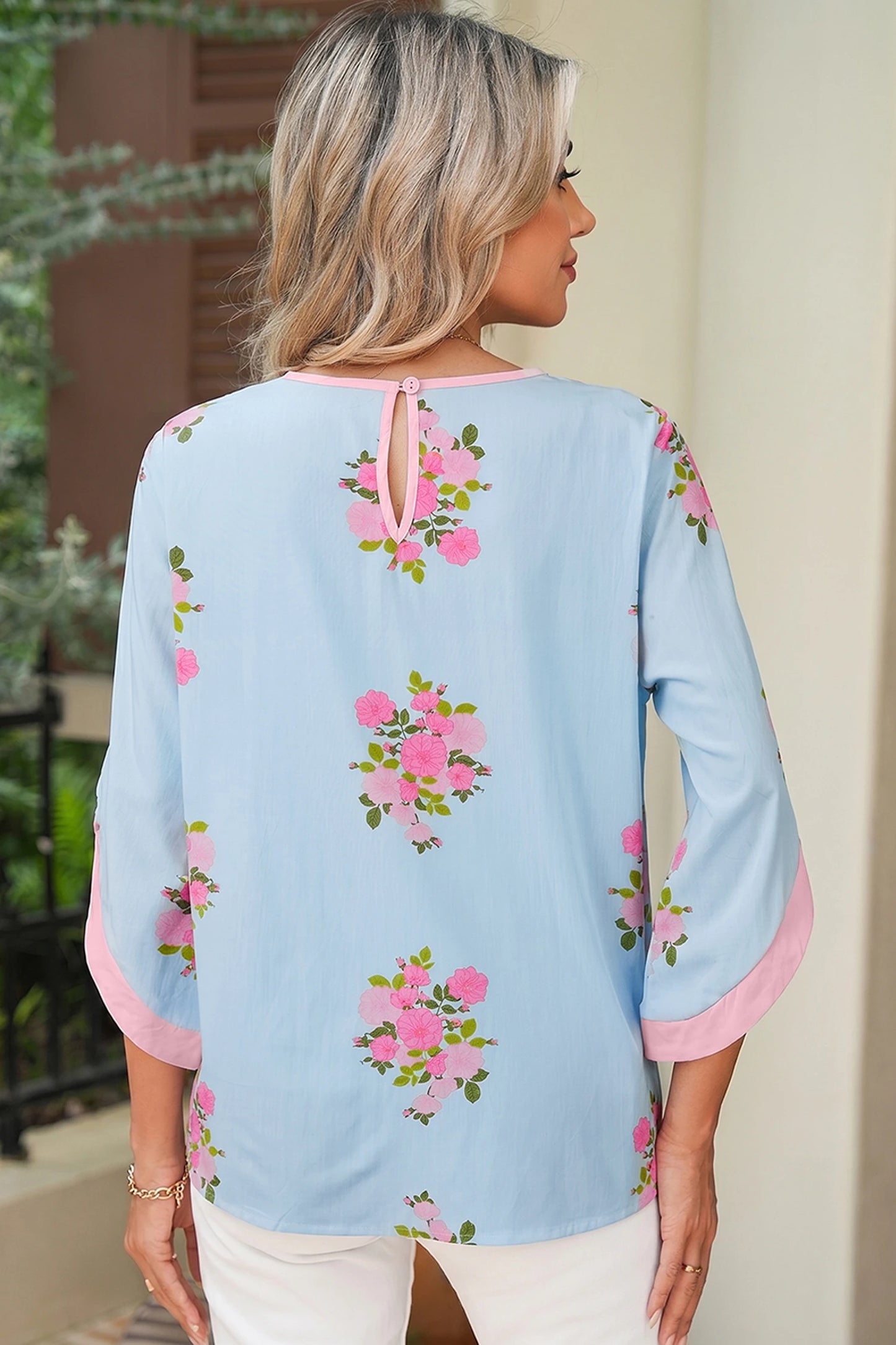 Floral Print 3/4 Sleeve Button-Cuff Blouse | S-XL
