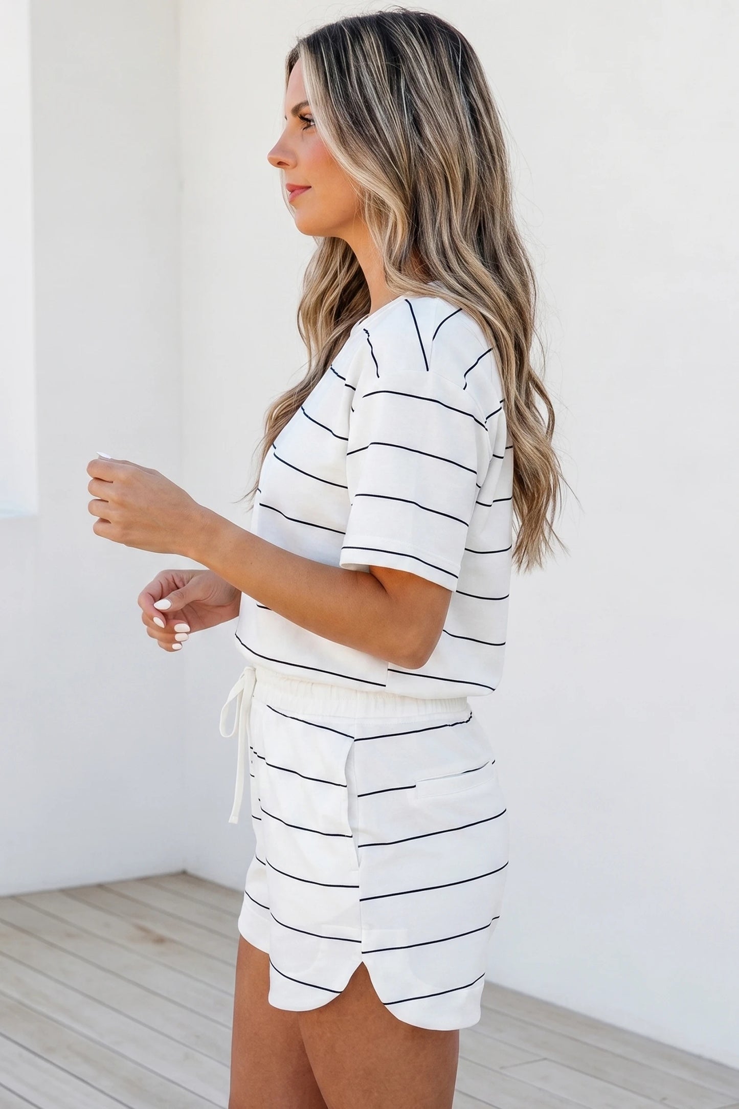 Stripe Half Sleeve Top & Shorts Set | S-XL