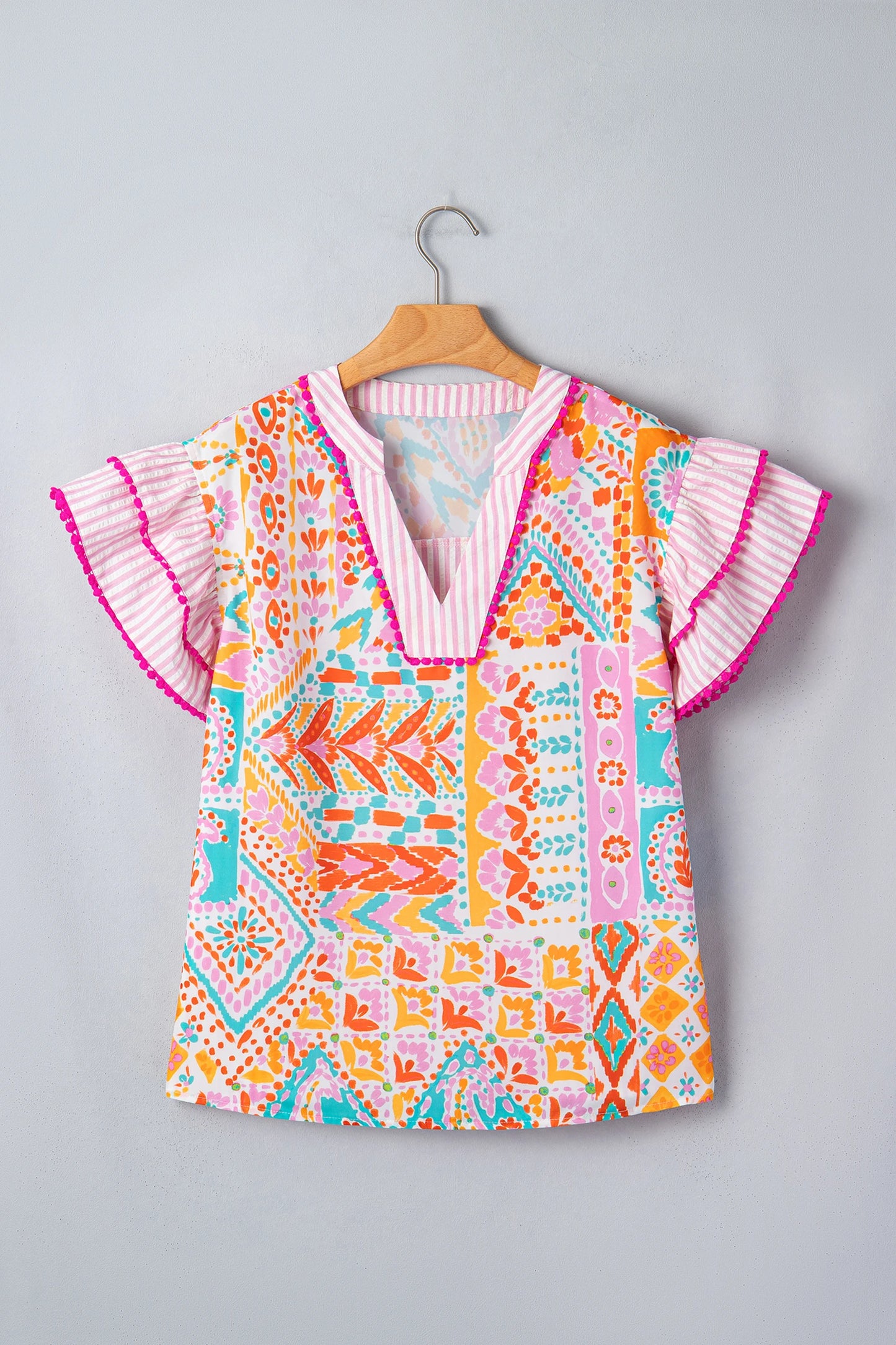 Boho Mixed Print Tiered Short Sleeve Blouse | S-XL