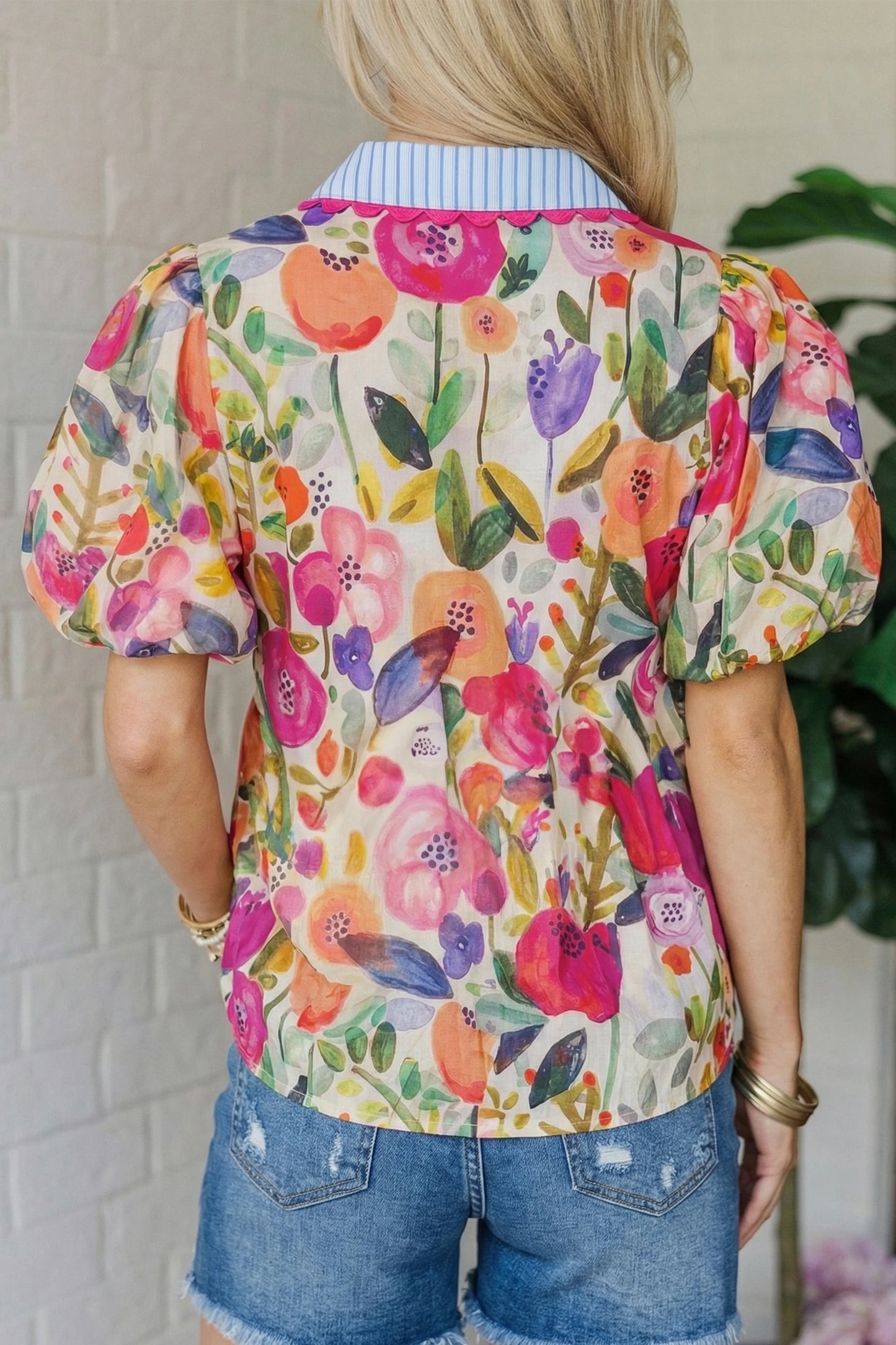 Printed Cotton Floral Puff Sleeve Blouse | S-XL