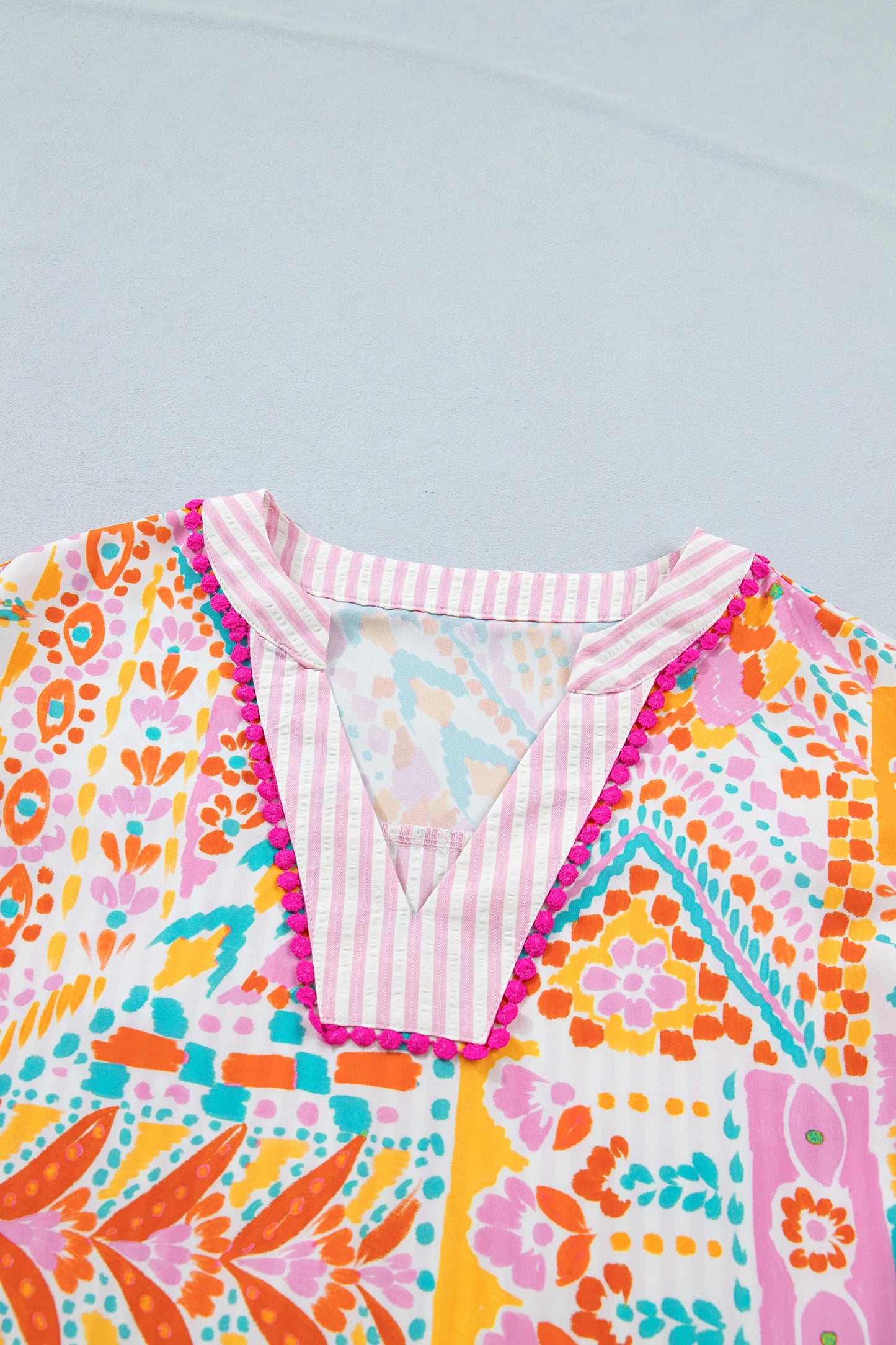 Boho Mixed Print Tiered Short Sleeve Blouse | S-XL