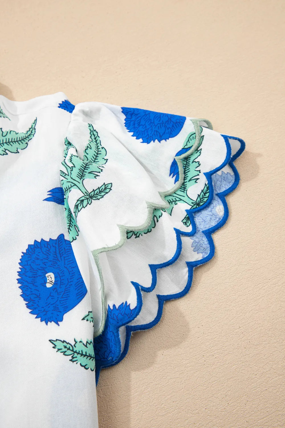 Floral  Print Scallop Trim Blouse | S-XL