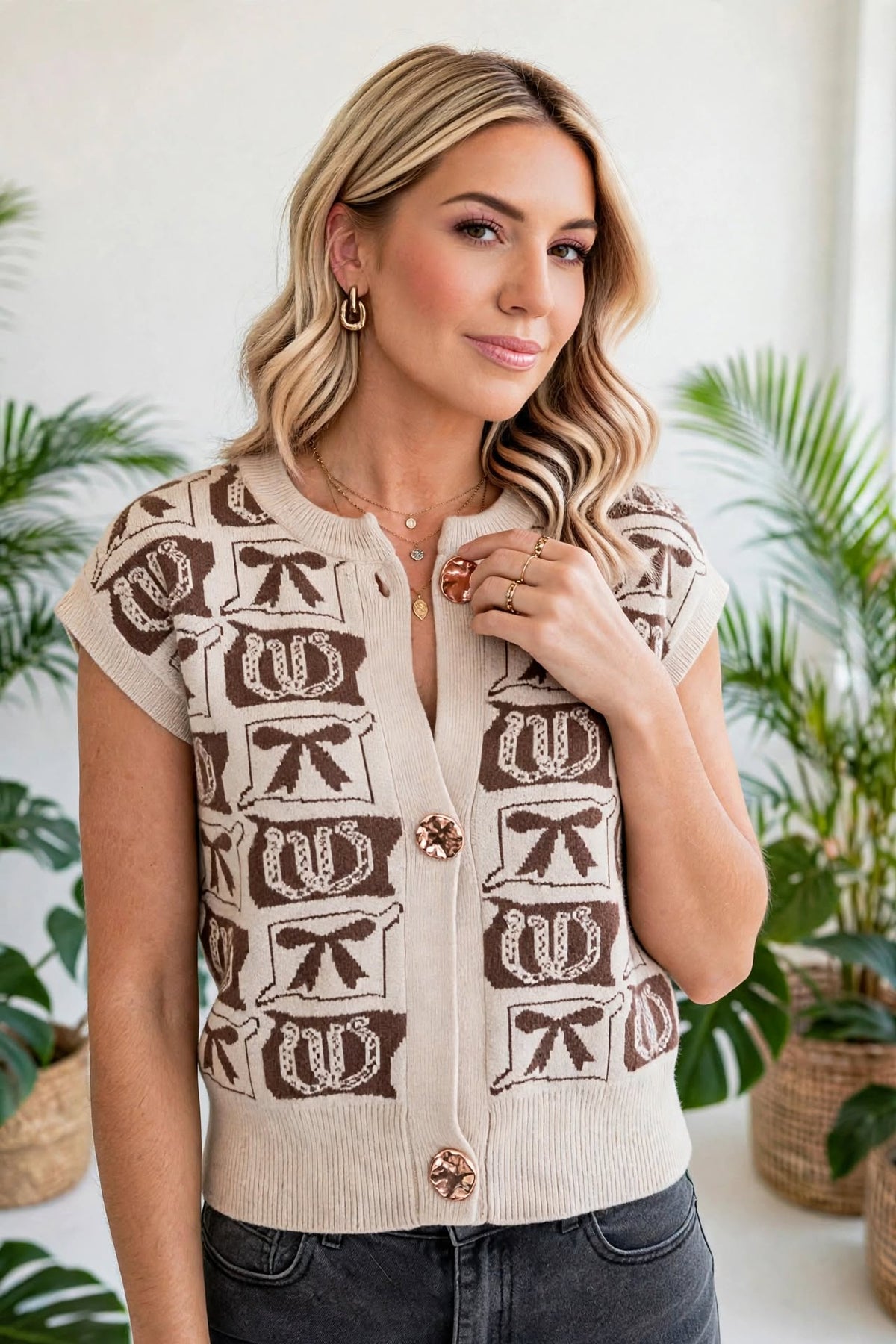 Western Horseshoe Bow Knit Sweater Vest | S-XL