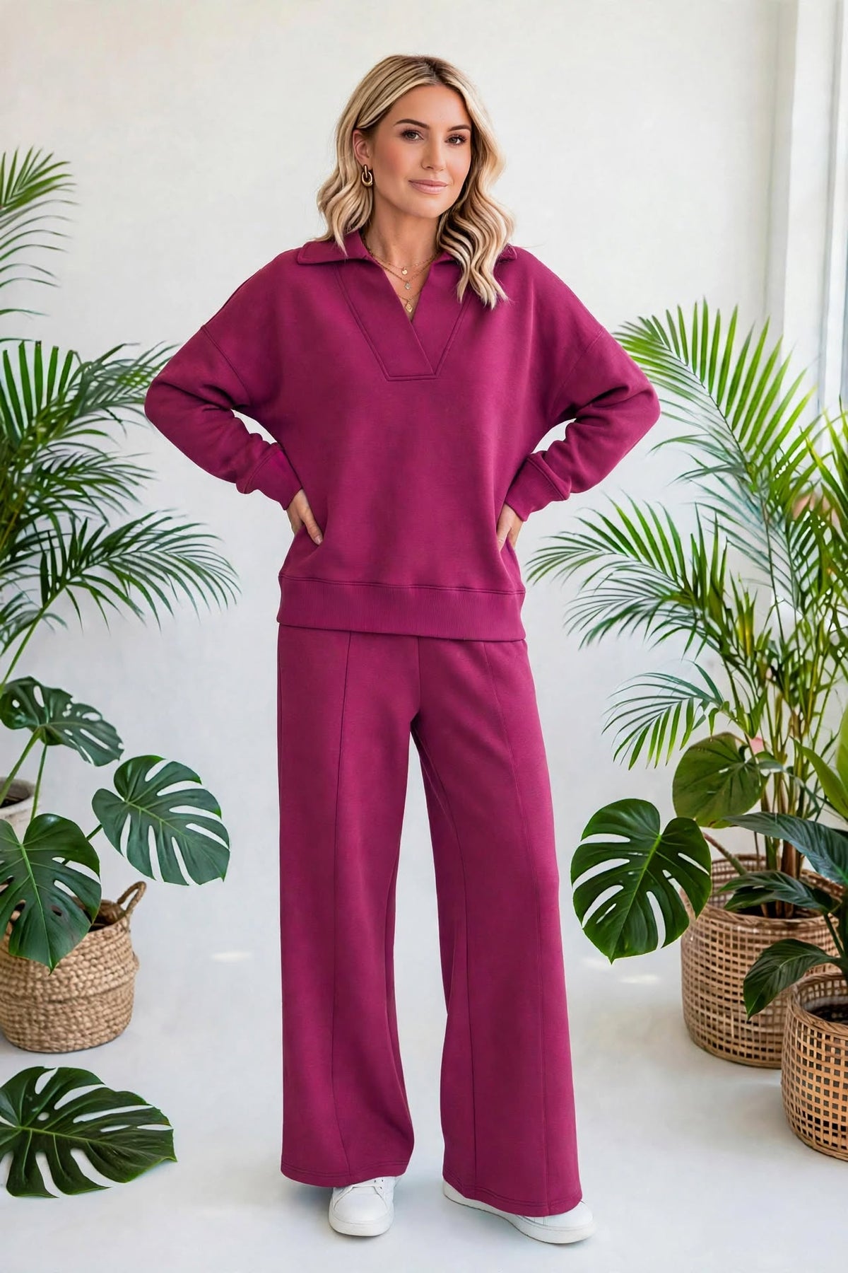 Cozy Scuba Collared Pullover & Pants Set