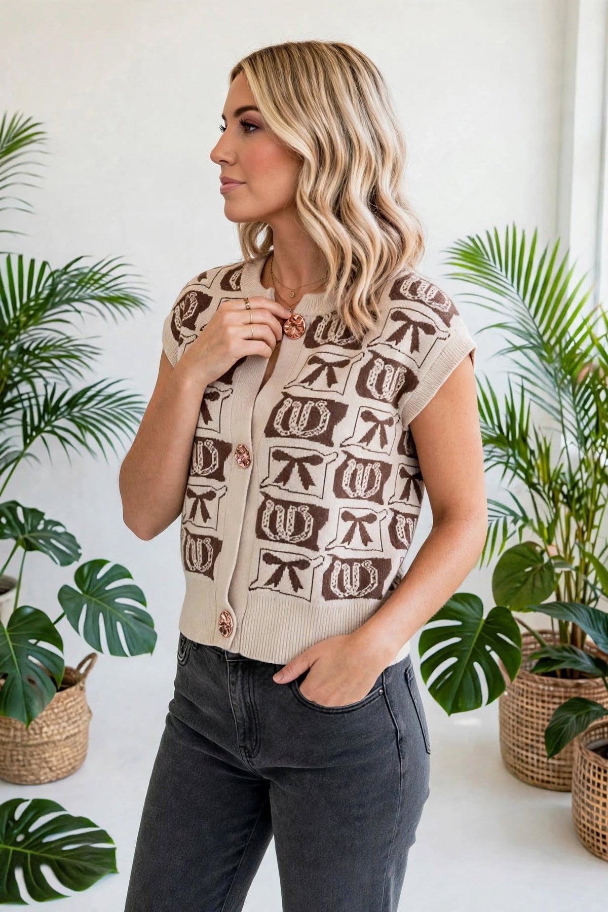 Western Horseshoe Bow Knit Sweater Vest | S-XL