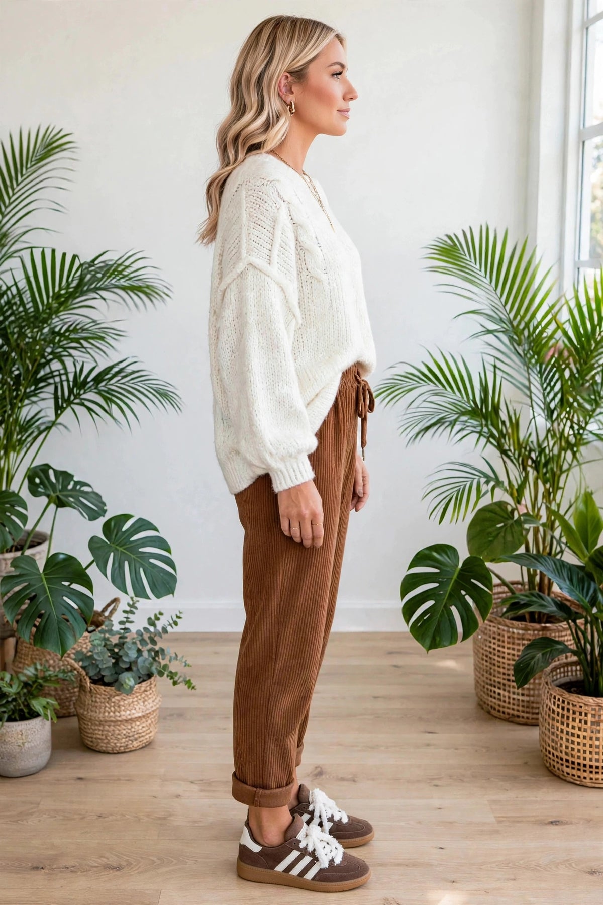 Cozy Season Babe Elastic Waist Corduroy Pants with Pockets | S-XL