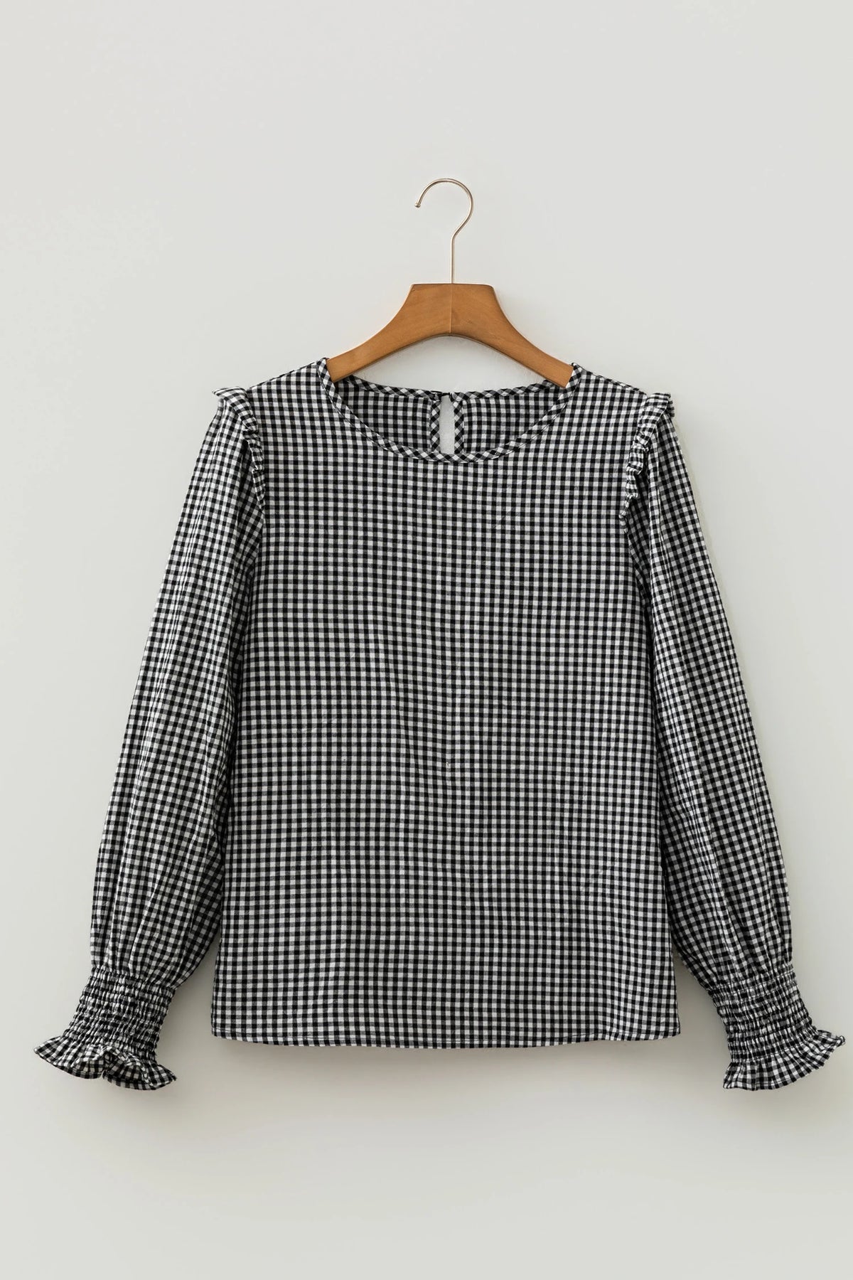 Plaid Shirred Cuff Long Sleeve Blouse | S-XL