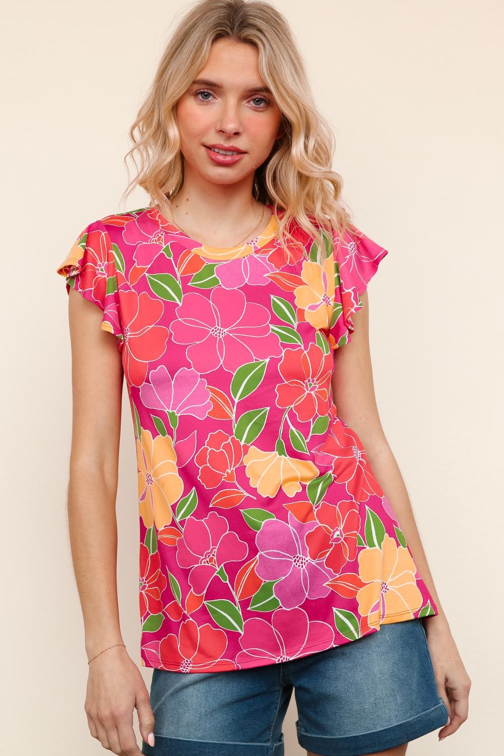 Paradise Floral Ruffle Sleeve top| S-3X