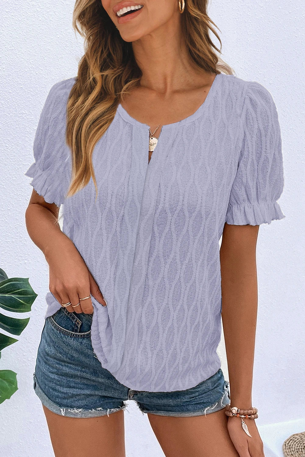 Spring Whisper Textured Puff Sleeve Blouse | S-2XL