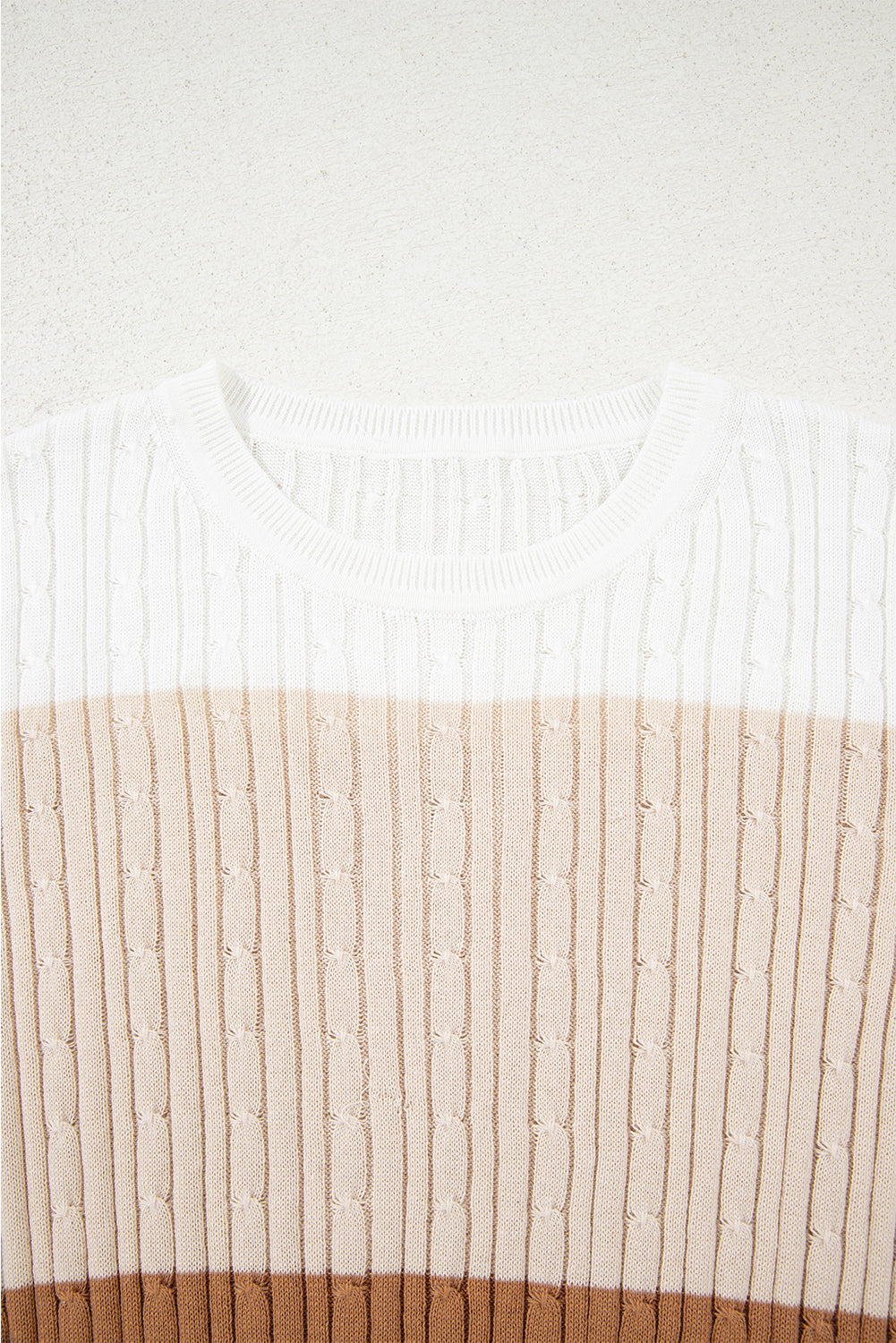 Colorblock Cable Knit Round Neck Sweater | S-XL