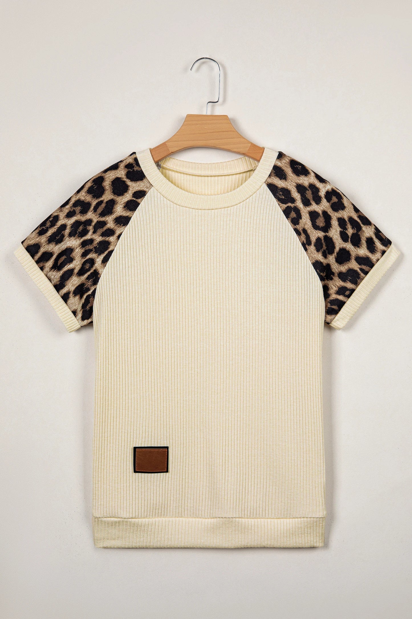 Ribbed Chic Colorblock Leopard Sleeve Tee | S-XL