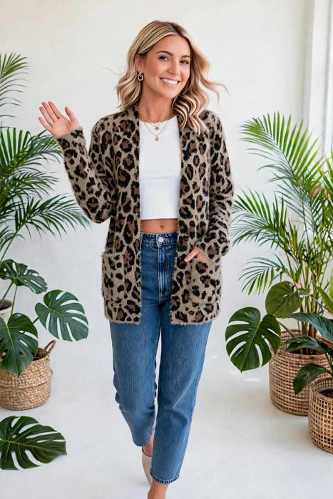 Leopard Print Open Front Cardigan | S-XL