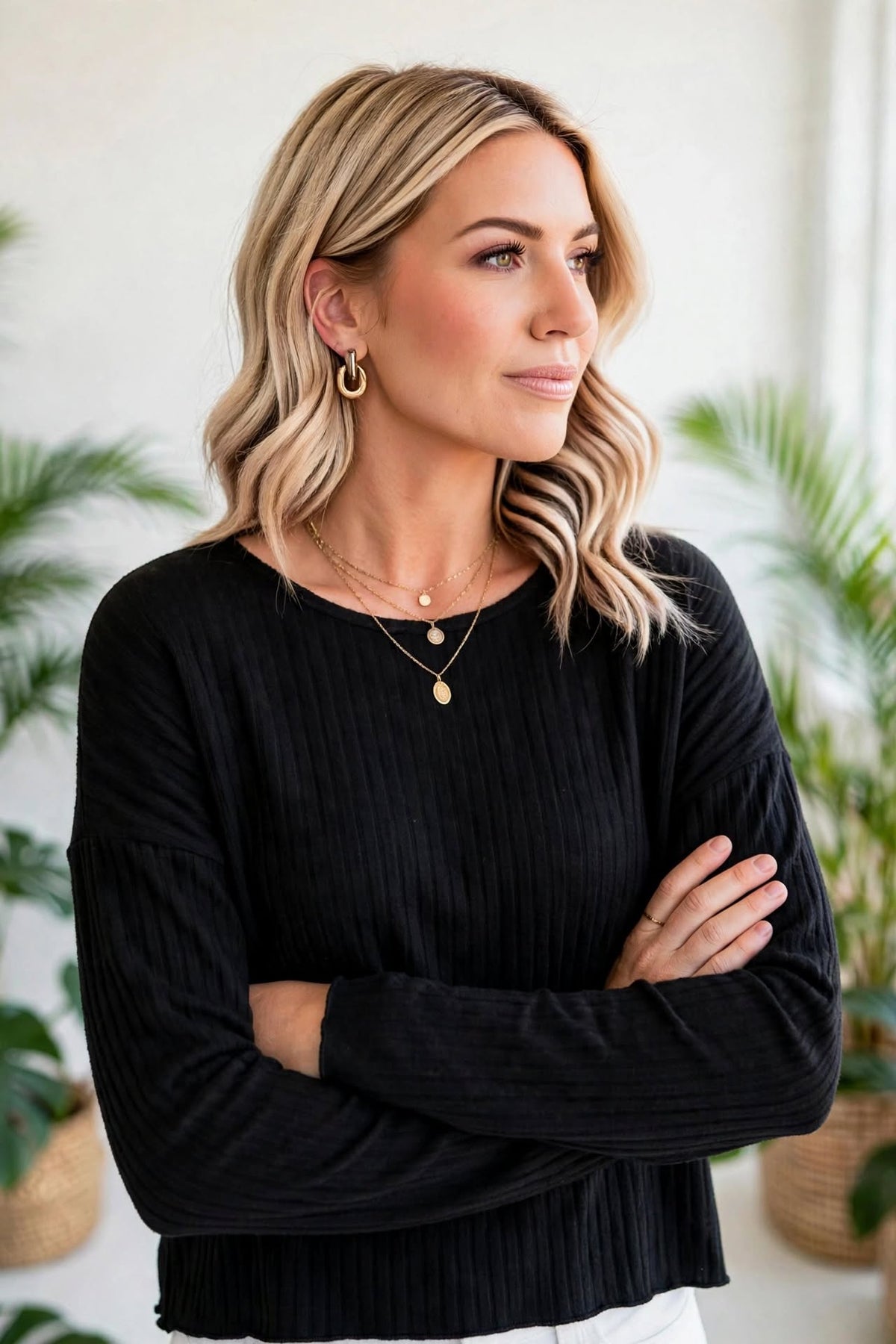 Casual Knit Long Sleeve Drop Shoulder Top