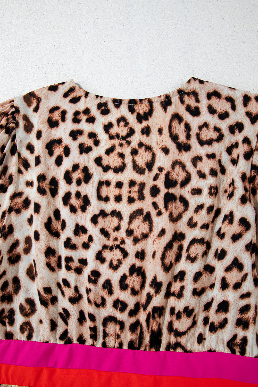Cheetah Color Block V Neck Balloon Sleeve Babydoll Blouse | S-XL