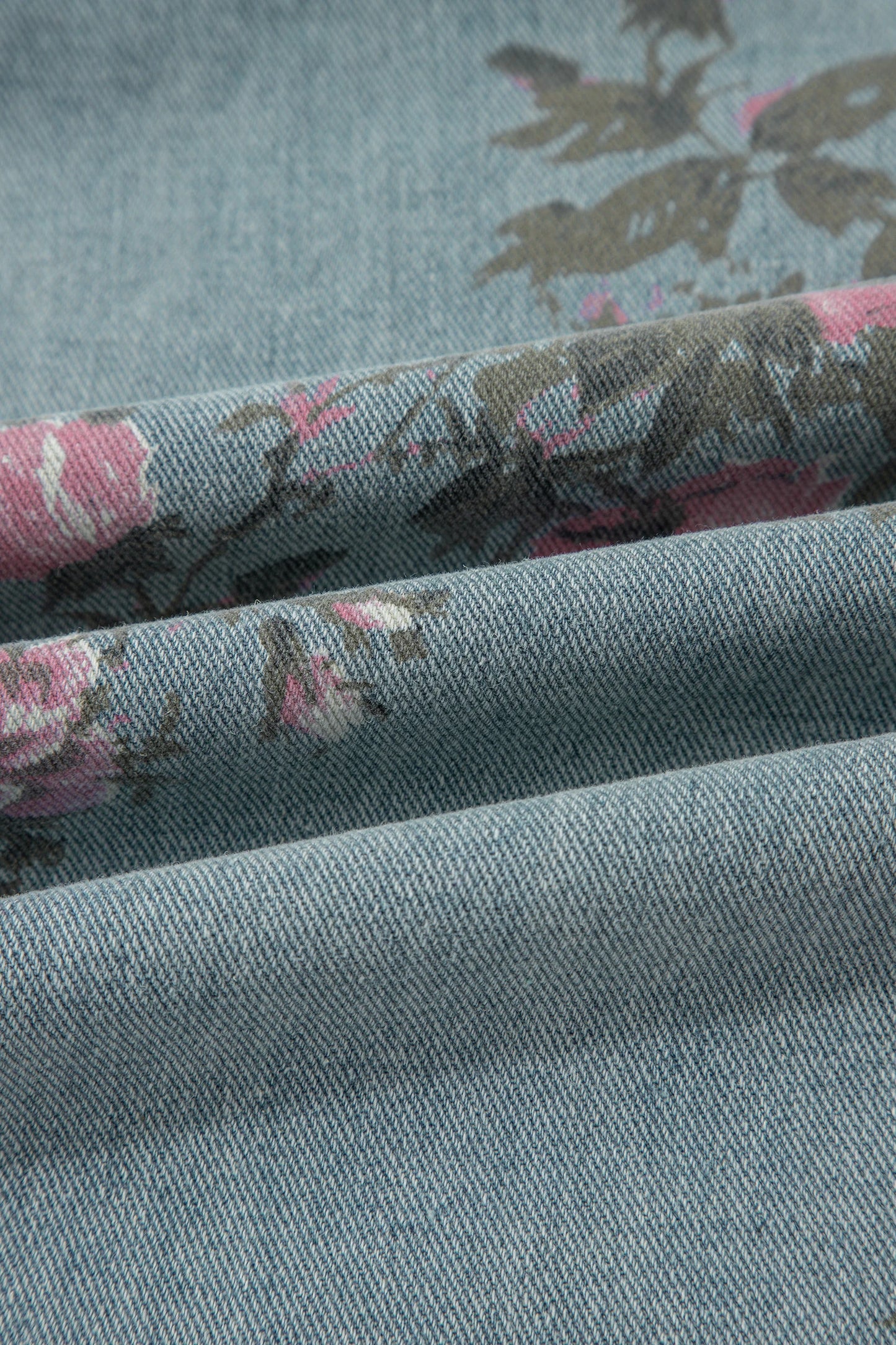 Pleated Floral High-Waist Wide-Leg Denim Jumpsuit | S-XL