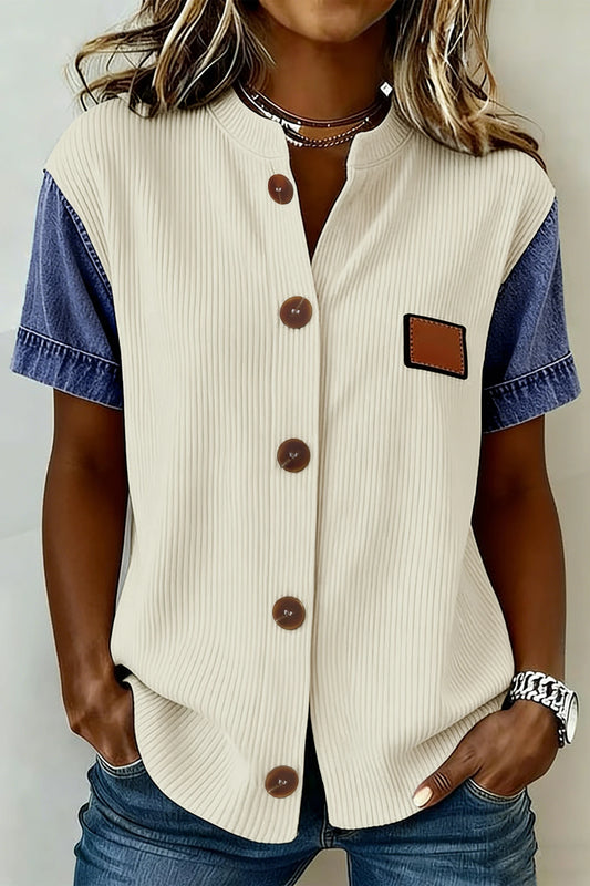 Ribbed Denim Patch Shirt | S-XL