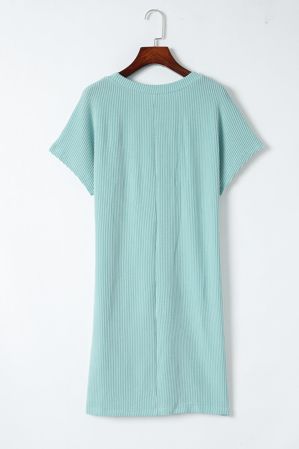 Ribbed Pocket Short Sleeve Midi Shirt Dress