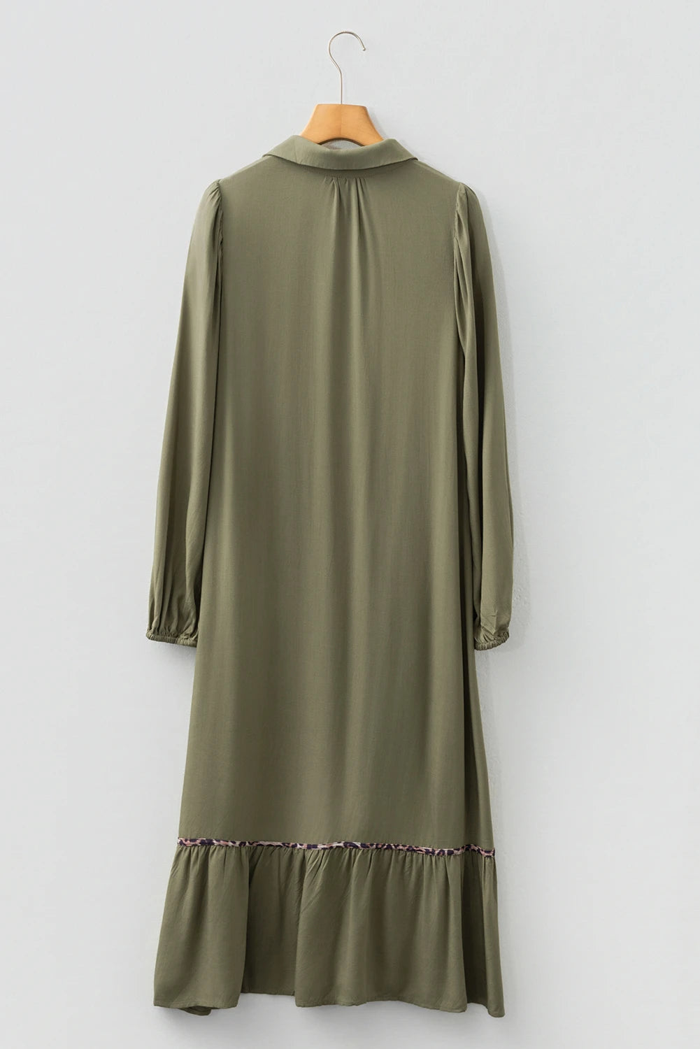 Collared V-Neck Leopard Trim Maxi Dress | S-XL