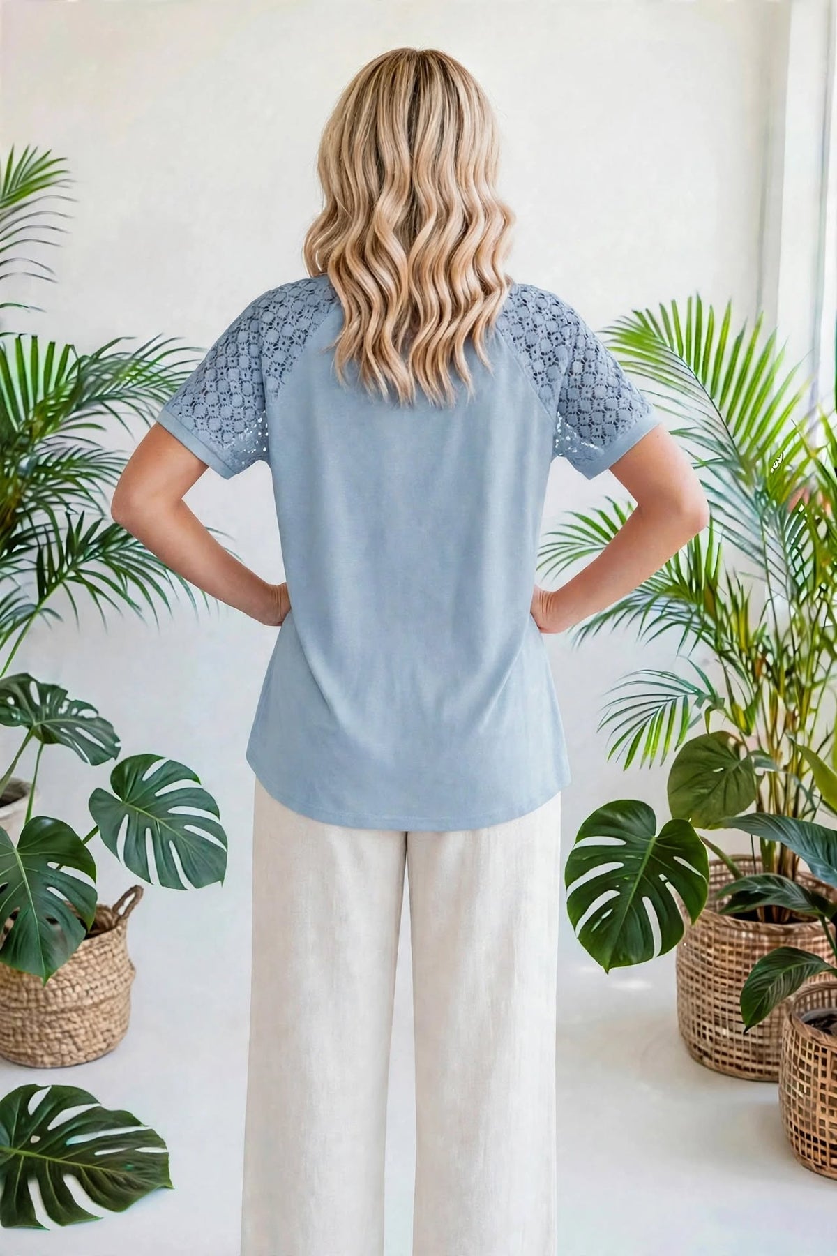 Seamed Detail Contrast Lace Raglan Sleeve Top | S-XL