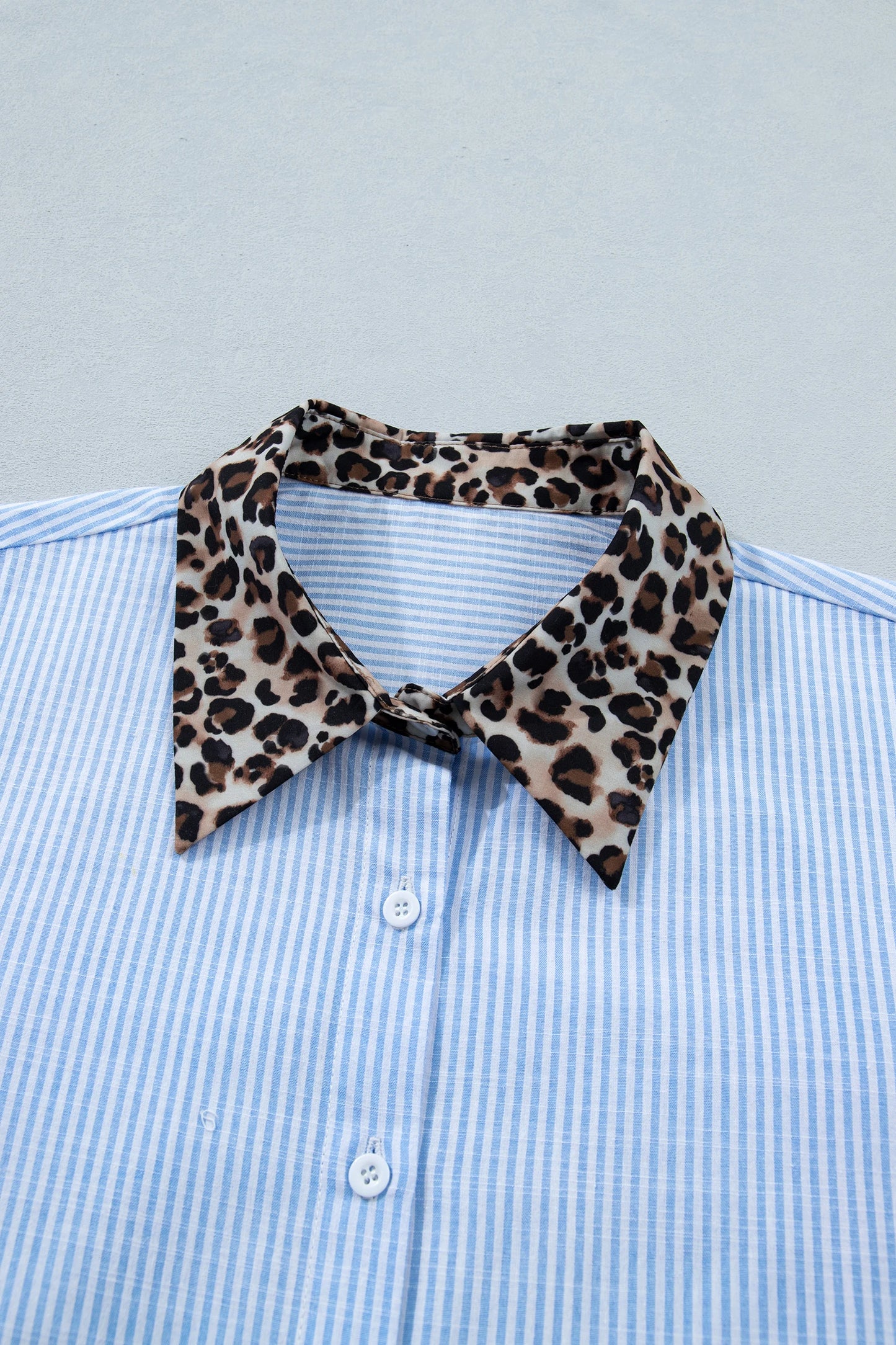 Stripe Contrast Leopard Collared Shirt | S-XL