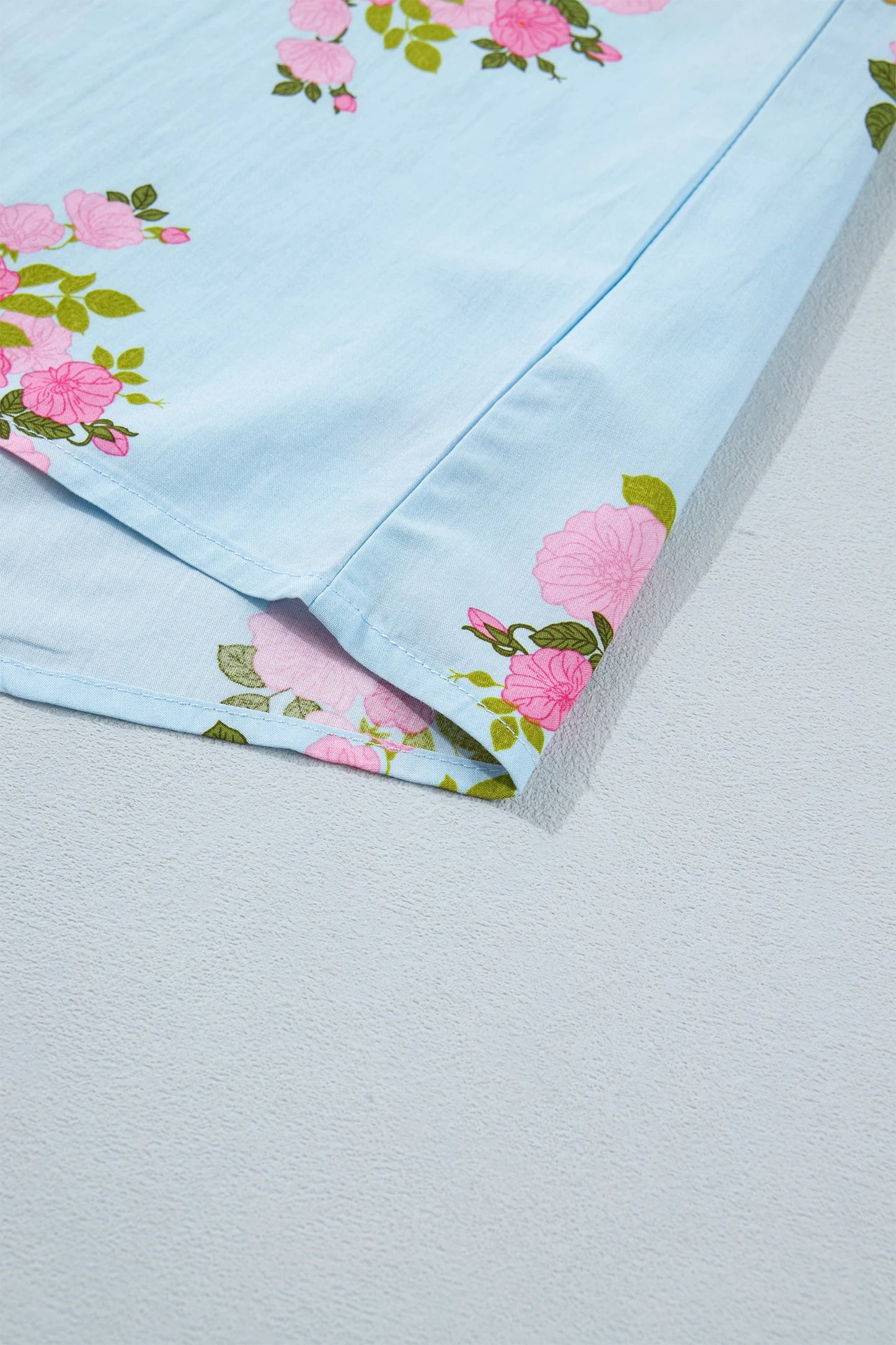 Floral Print 3/4 Sleeve Button-Cuff Blouse | S-XL