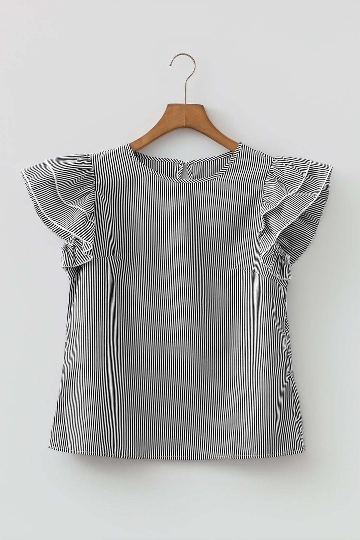 Ruffle Sleeve Stripe Round Neck Blouse | S-XL