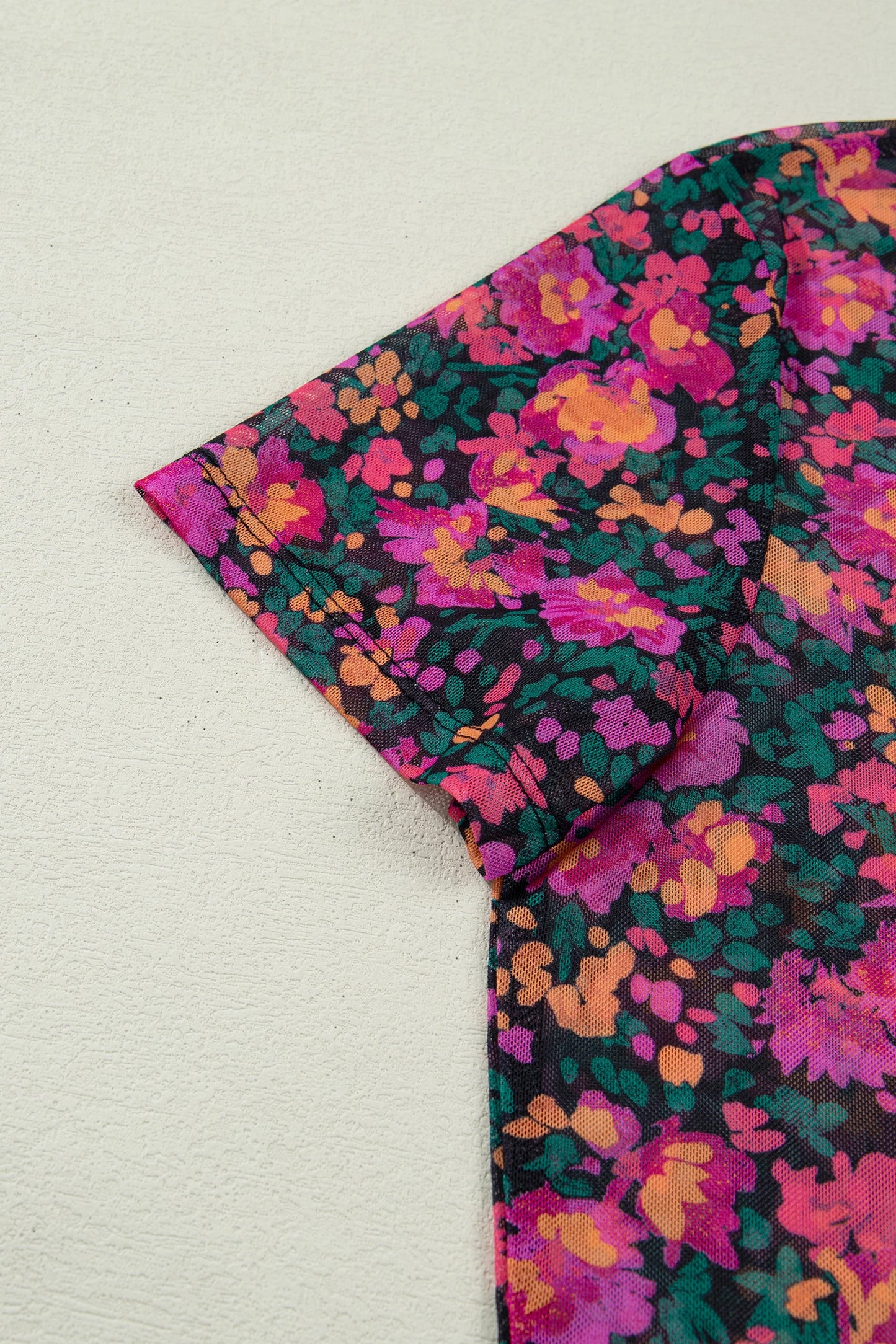 Retro Floral Printed Mesh Short Sleeve Top | S-XL