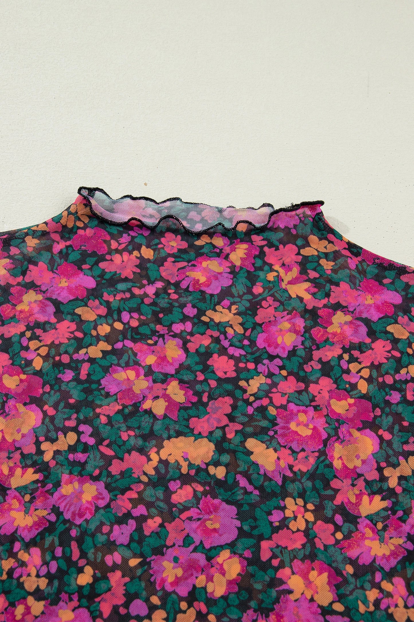 Retro Floral Printed Mesh Short Sleeve Top | S-XL