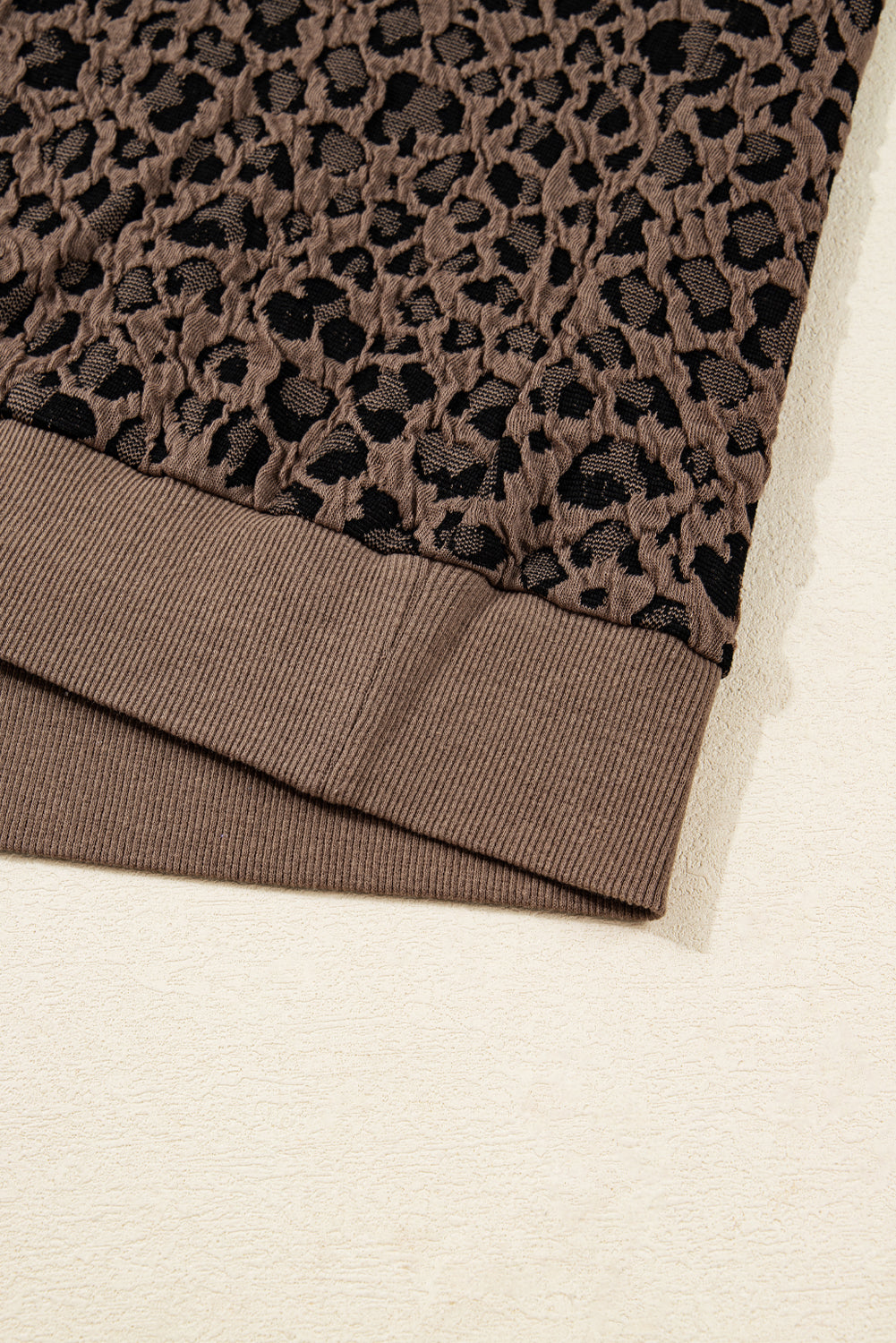 Ribbed Trim Leopard Print Long Sleeve Top | S-XL