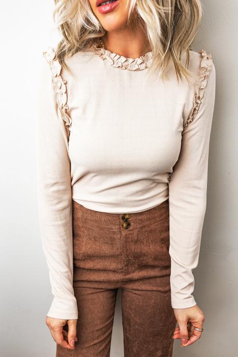 Solid Color Frill Detail Long Sleeve Top | S-XL